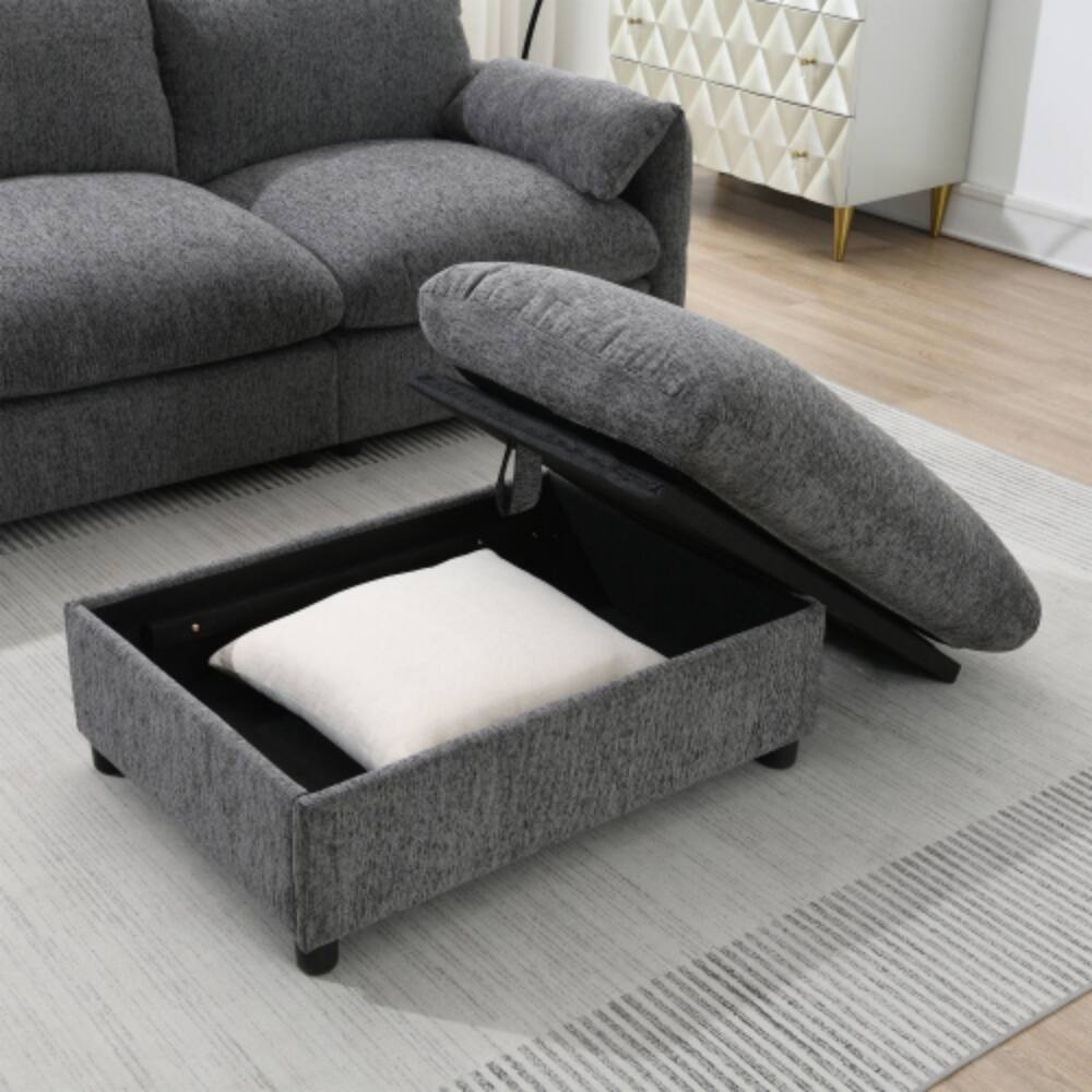 Alt View 6. LUCKY ONE - 96.5" L-Shape Chenille Sectional Sofa w/ Storage Ottoman USB Charger Phone Holder - Gray.
