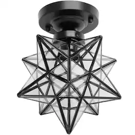 Stock Preferred - Moravian Star Flush Mount Ceiling Light - Black with Clear Glass Panels