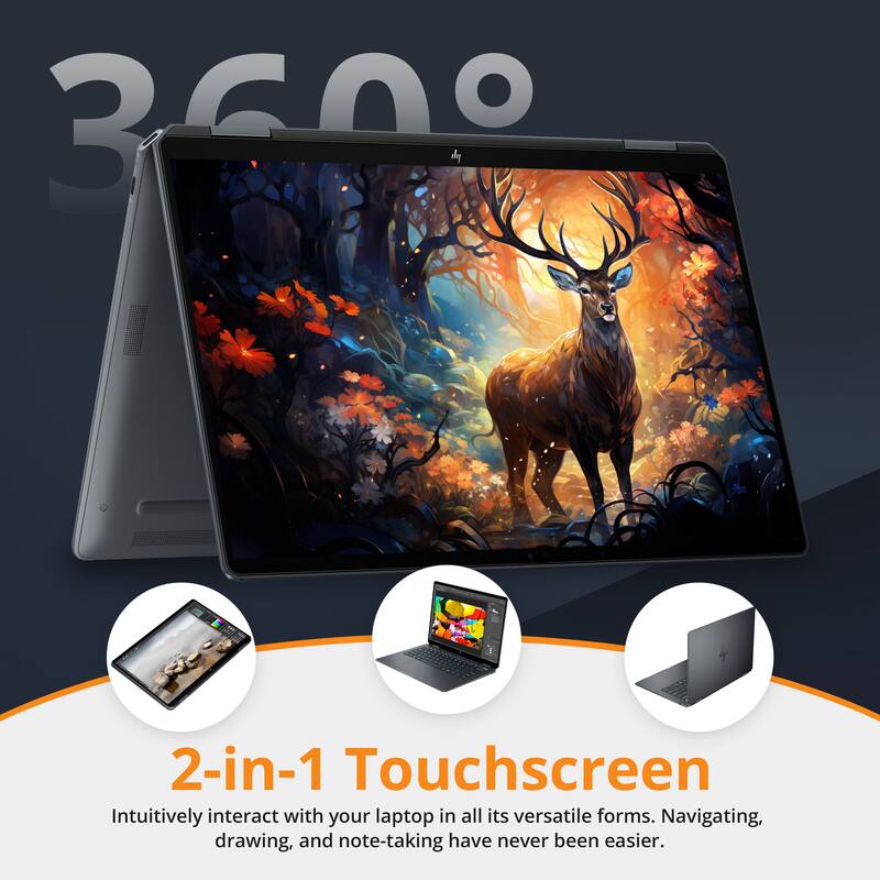 360° 2-in-1 Touchscreen  
Intuitively interact with your laptop in all its versatile forms. Navigating, drawing, and note-taking have never been easier.