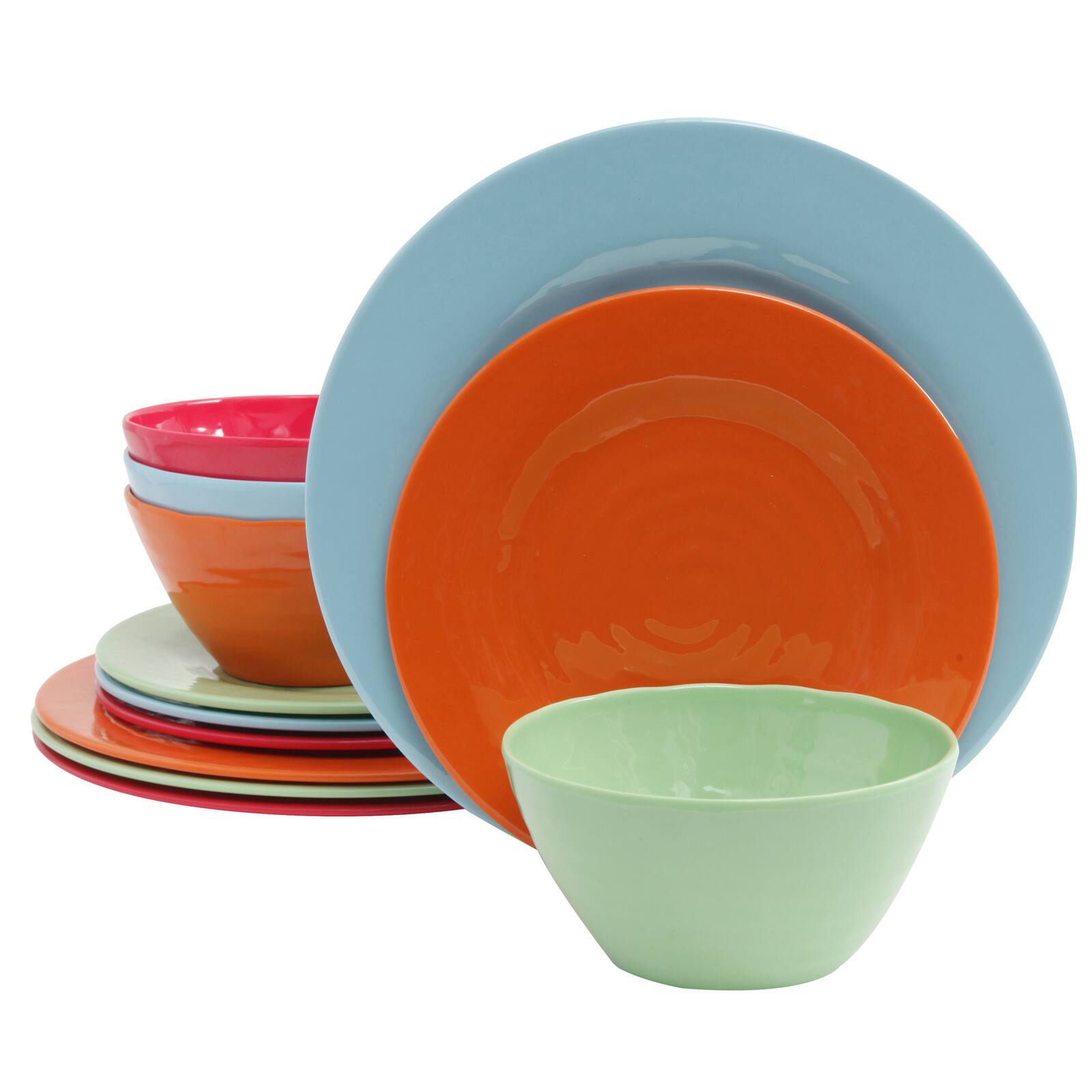 Front. Gibson - Gibson Brist 12 Piece Melamine Dinnerware Set in Assorted Colors - Assorted.