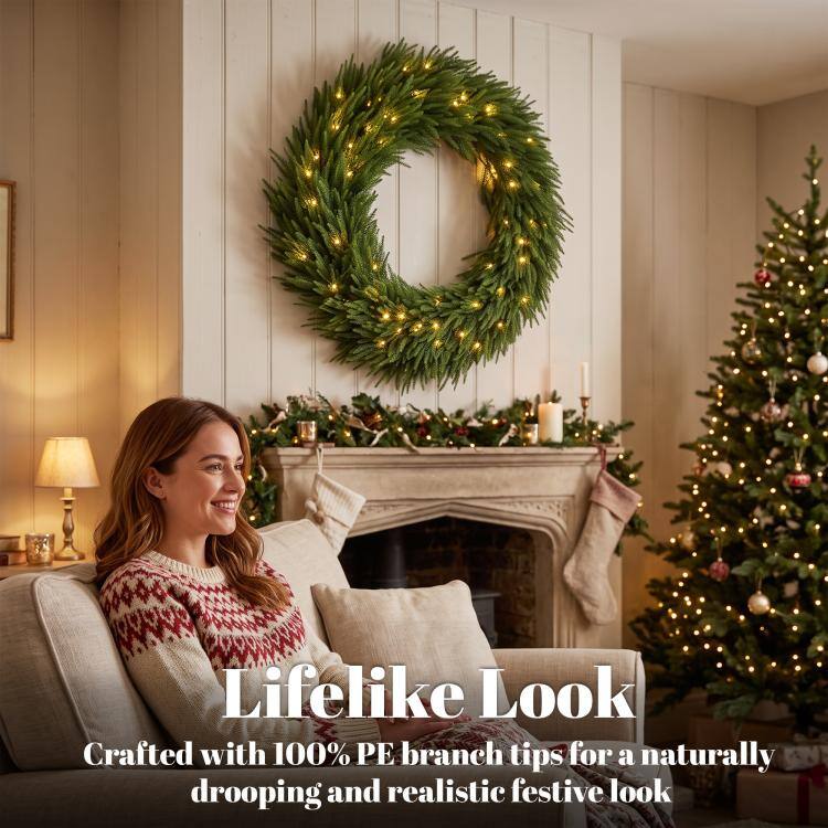 Lifelike Look  
Crafted with 100% PE branch tips for a naturally drooping and realistic festive look