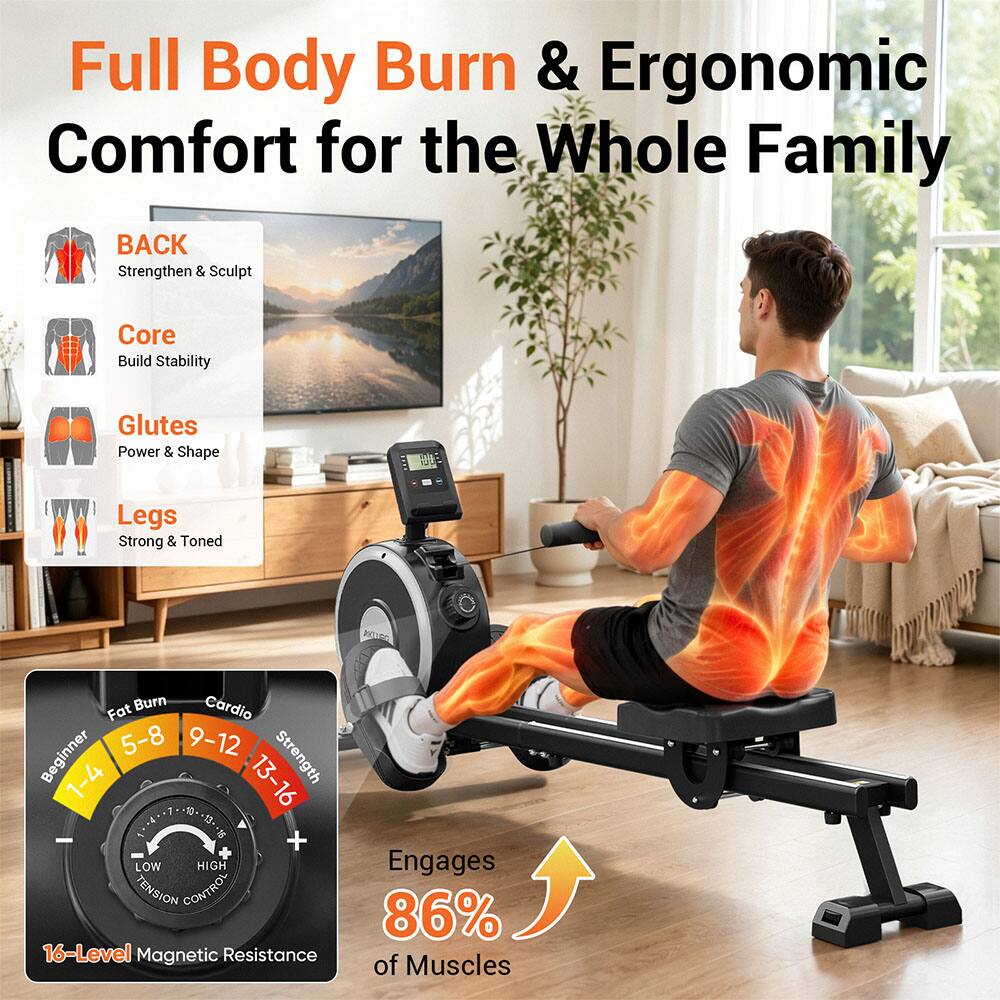 Full Body Burn & Ergonomic Comfort for the Whole Family

BACK
Strengthen & Sculpt

Core
Build Stability

Glutes
Power & Shape

Legs
Strong & Toned

Fat Burn Cardio Beginner 5-8 9-12 Strength. 1-4 13-16 + LOW HIGH TENSION CONTROL 16-Level Magnetic Resistance

Engages 86% of Muscles