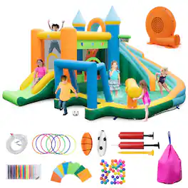 Gymax - Inflatable Water Slide Kids Blow up Water Park w/ Climbing Wall Blower Included - Multicolor
