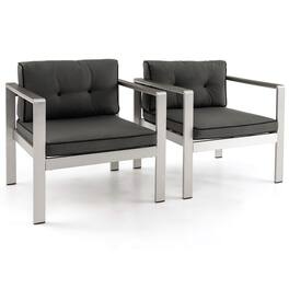 Gymax - 2 Pieces Patio Aluminum Armchair Contemporary Sofa Chair w/ WPC Armrests - Gray, Silver