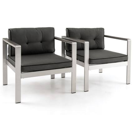 Front. Gymax - Gymax 2 Pieces Patio Aluminum Armchair Contemporary Sofa Chair w/ WPC Armrests - Gray, Silver.