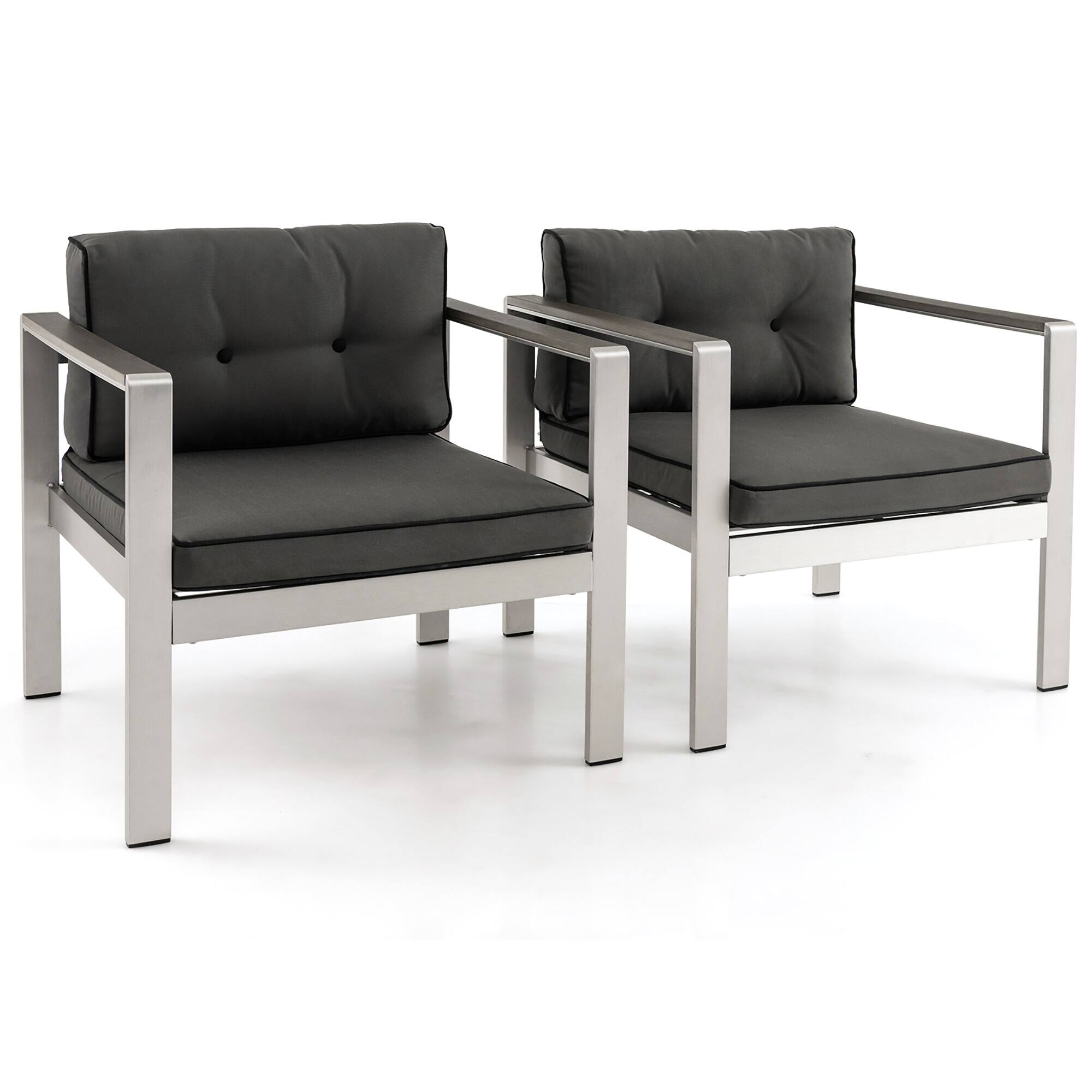 Front. Gymax - Gymax 2 Pieces Patio Aluminum Armchair Contemporary Sofa Chair w/ WPC Armrests - Gray, Silver.