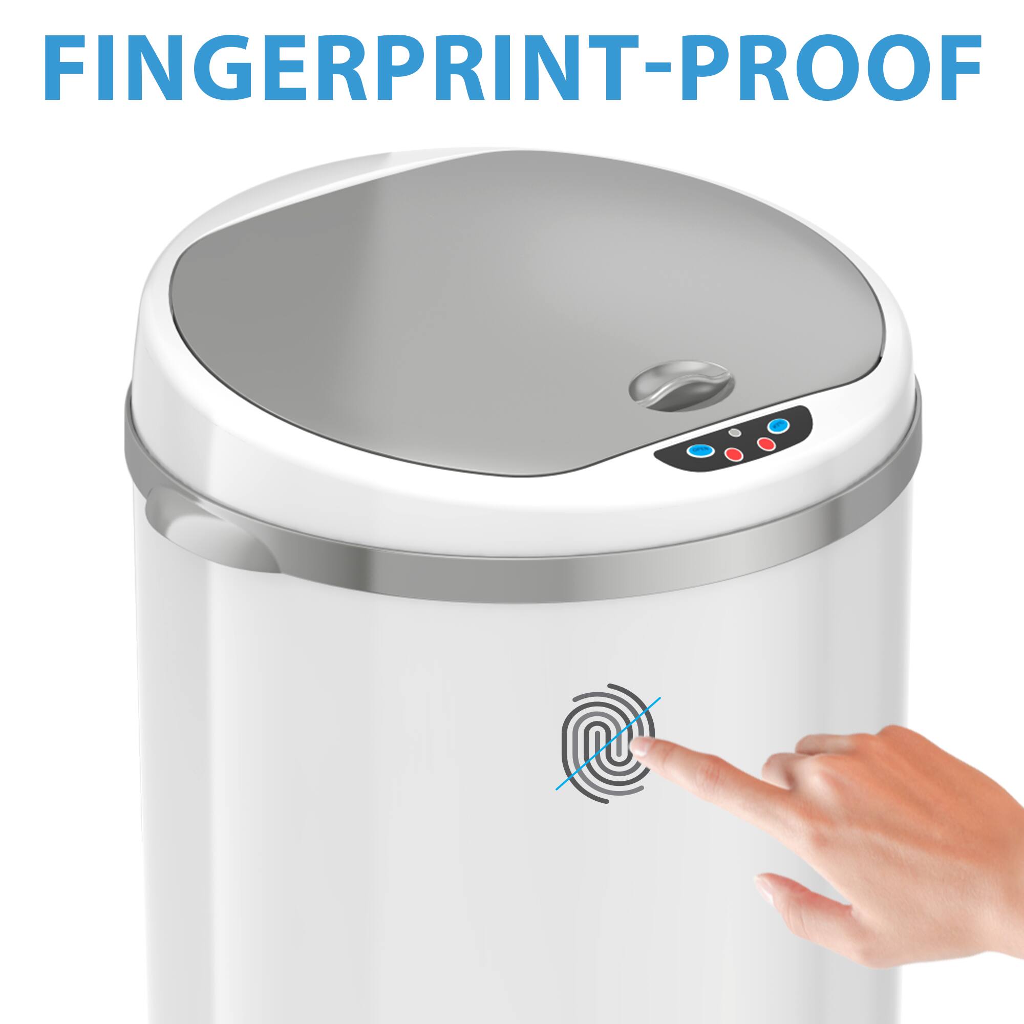 Alt View 13. iTouchless - 13 Gallon Touchless Sensor Trash Can with AbsorbX Odor Control System, White Stainless Steel Round Shape Kitchen Bin - Pearl White.