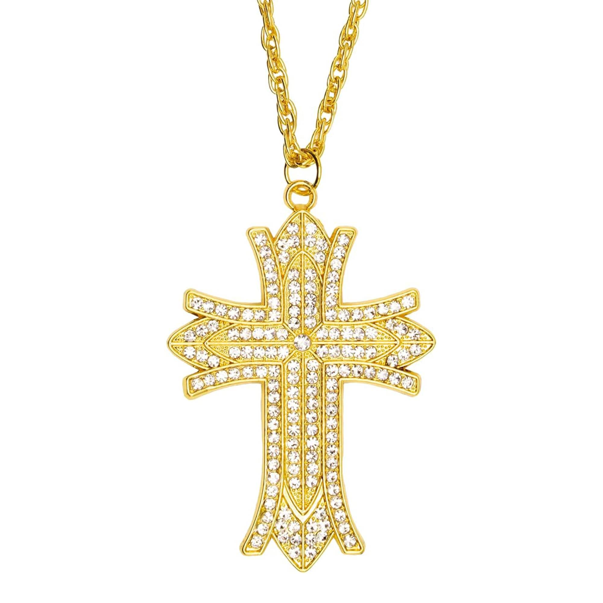 Underwraps - Rhinestone Cross Necklace Adult Costume Accessory - Gold