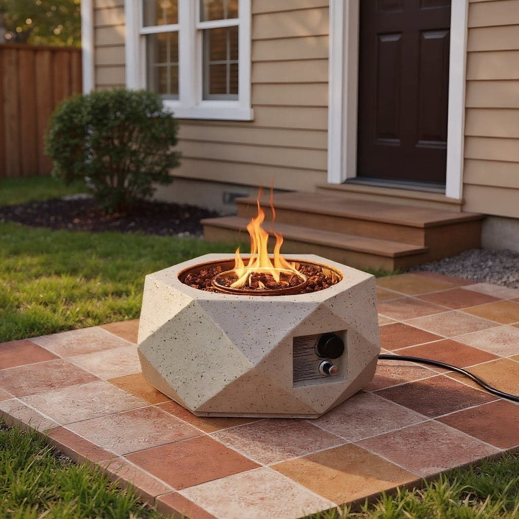 Kadyn - Fire Pit Outdoor Smokeless Fire Pit40000 BTU 28 Inch Hexagon Terrazzo Propane Fire Pit Table with Stainless Steel Burner - White