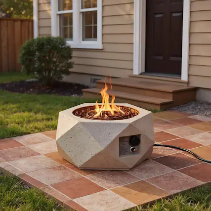 Front. Kadyn - Fire Pit Outdoor Smokeless Fire Pit40000 BTU 28 Inch Hexagon Terrazzo Propane Fire Pit Table with Stainless Steel Burner - White.