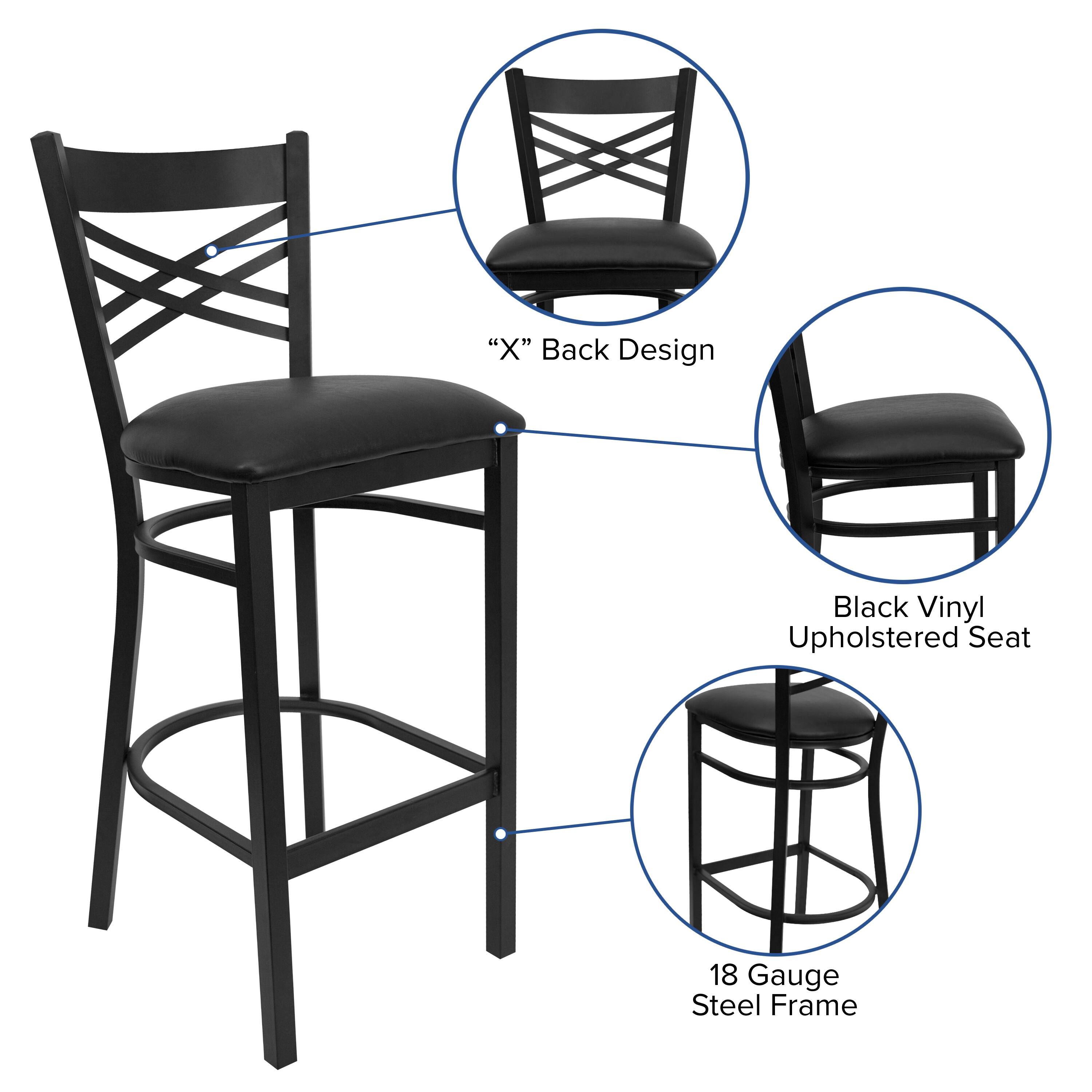 "X" Back Design Black Vinyl Upholstered Seat 18 Gauge Steel Frame
