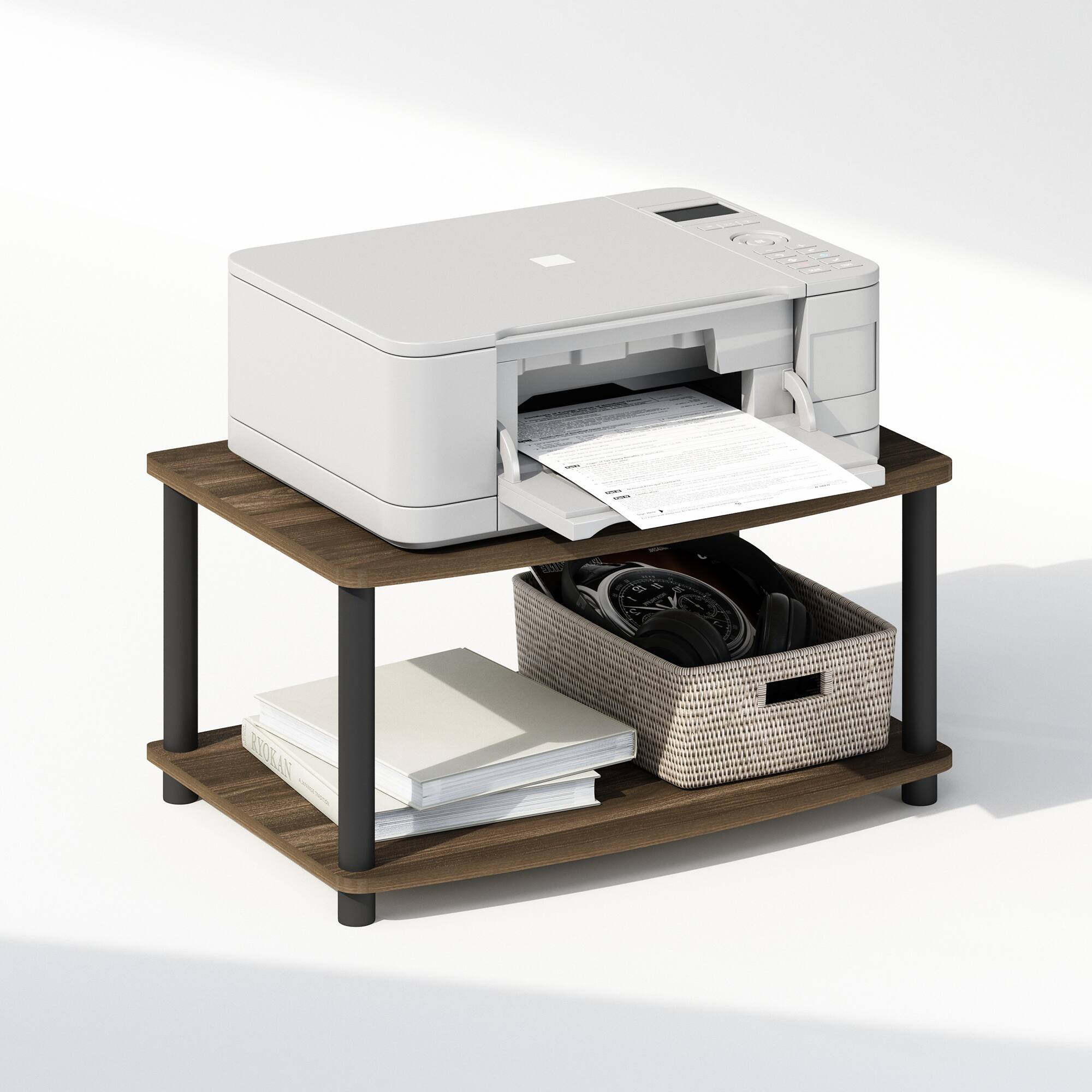 Alt View 3. Furinno - Turn-N-Tube 2-Tier Multipurpose Printer Stand Display & Storage Shelf.