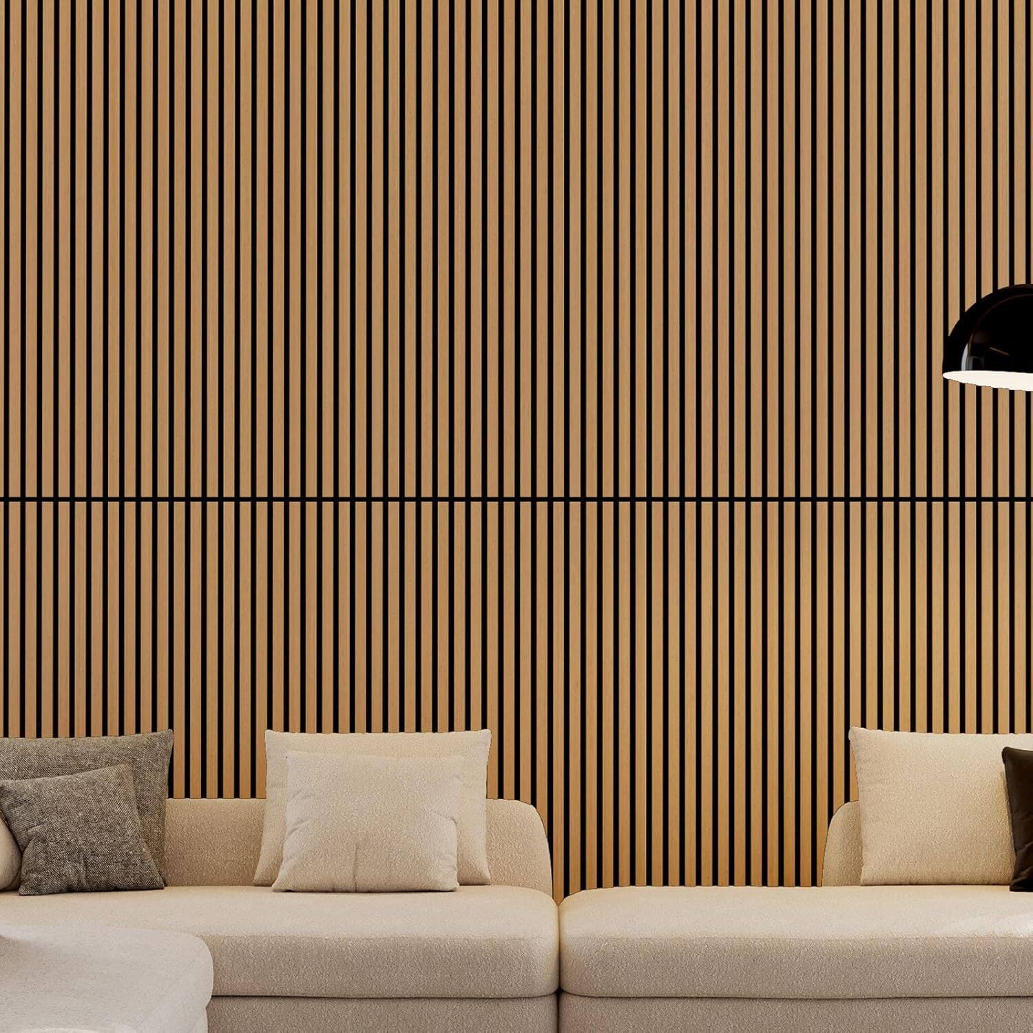 Angle. MOOSOO - 2PCS Wood Slat Acoustic Panels, 45.27"x23.62" 3D Sound Absorbing Wall Panels for Wall & Ceiling for Home Office - White Oak.