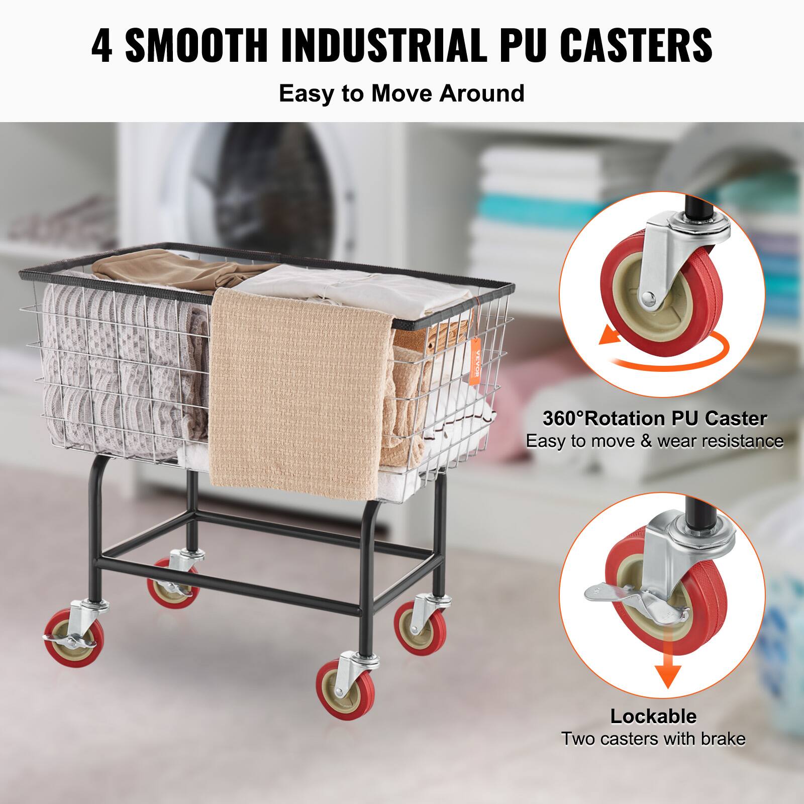 4 SMOOTH INDUSTRIAL PU CASTERS
Easy to Move Around
360° Rotation PU Caster
Easy to move & wear resistance
Lockable
Two casters with brake
