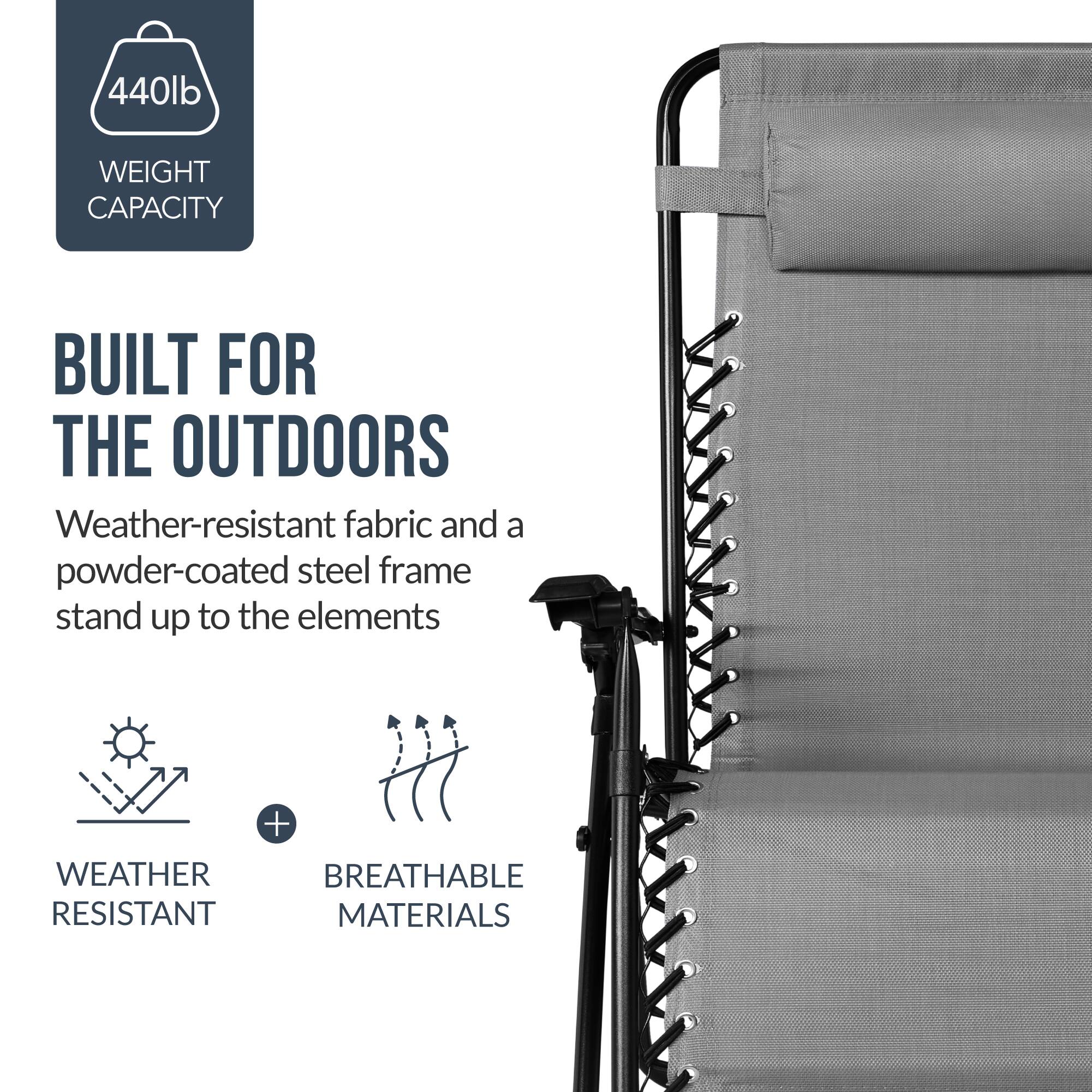 440lb WEIGHT CAPACITY  
BUILT FOR THE OUTDOORS  
Weather-resistant fabric and a powder-coated steel frame stand up to the elements  
WEATHER RESISTANT + BREATHABLE MATERIALS