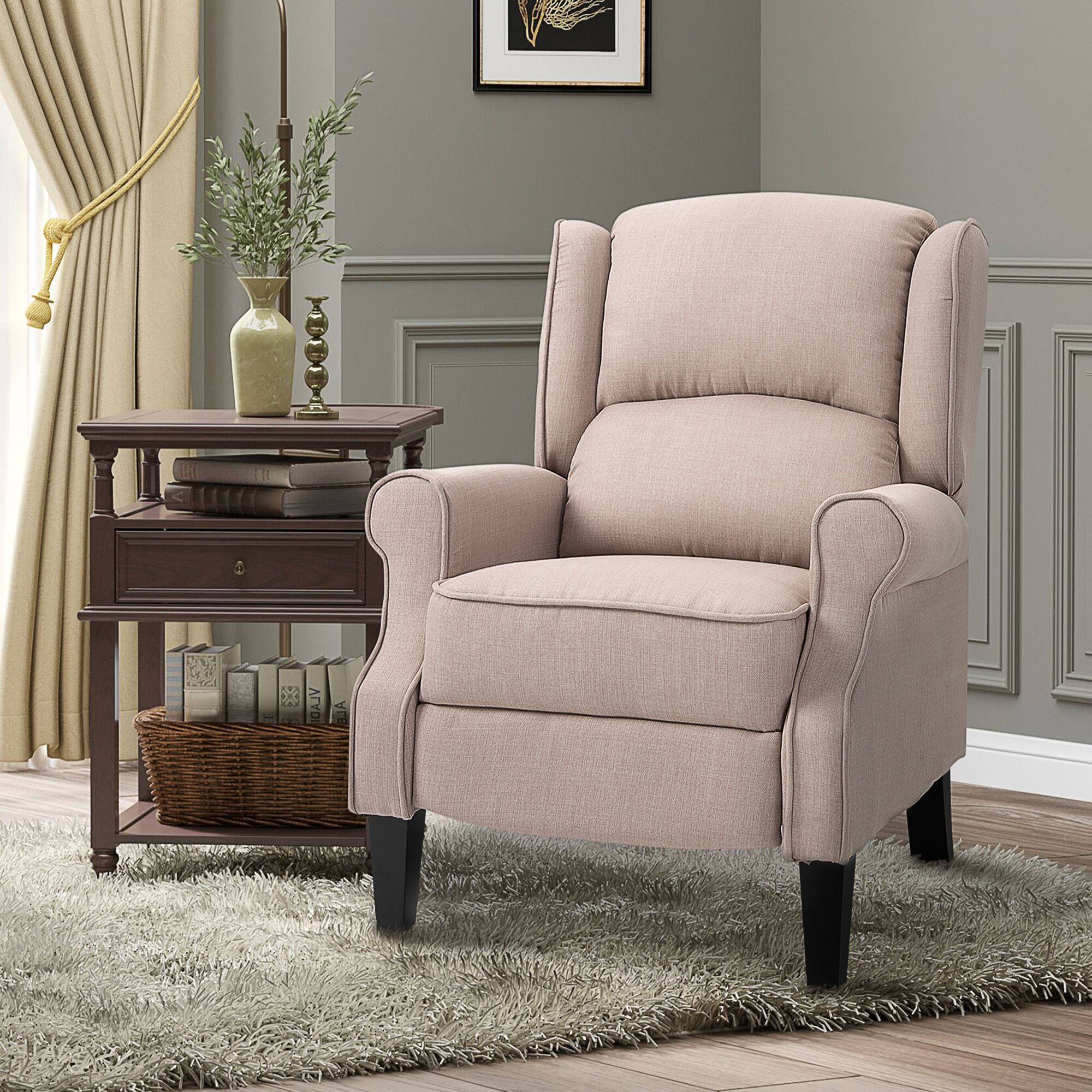 Alt View 5. Homcom - Vibration Massage Recliner Chair for Living Room with Heat, Wingback Single Sofa, Modern Linen Fabric Push Back - Dark Beige.