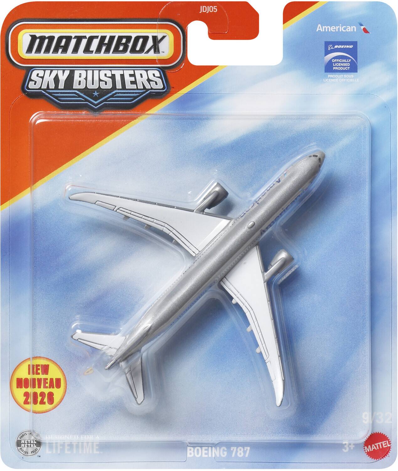 JDJ05 MATCHBOX SKY BUSTERS American OFFICIALLY LICENSED PRODUCT PRODUIT SOUS LICENCE OFF CALLE IIEW NOUVEAU 2026 VAR2S LL StEINEES 14SM + METAL METAL PrECES PECAN LIF LIFETIME. BOEING 787 9/32 3+ MATTEL