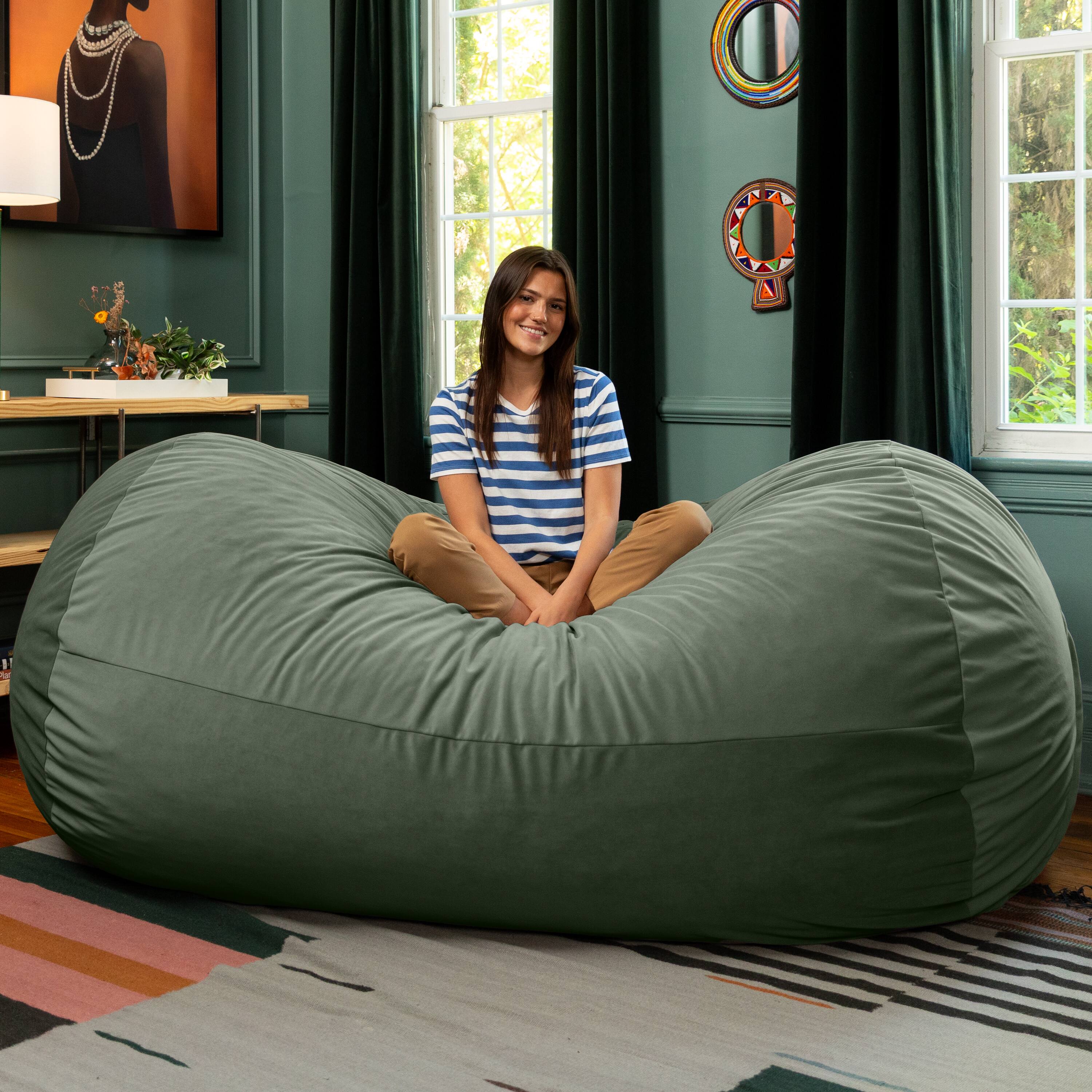 Back. Jaxx - Jaxx Grand Lounger 7 Foot Bean Bag Sofa -Lush Velvet Green - Lush Velvet Green.