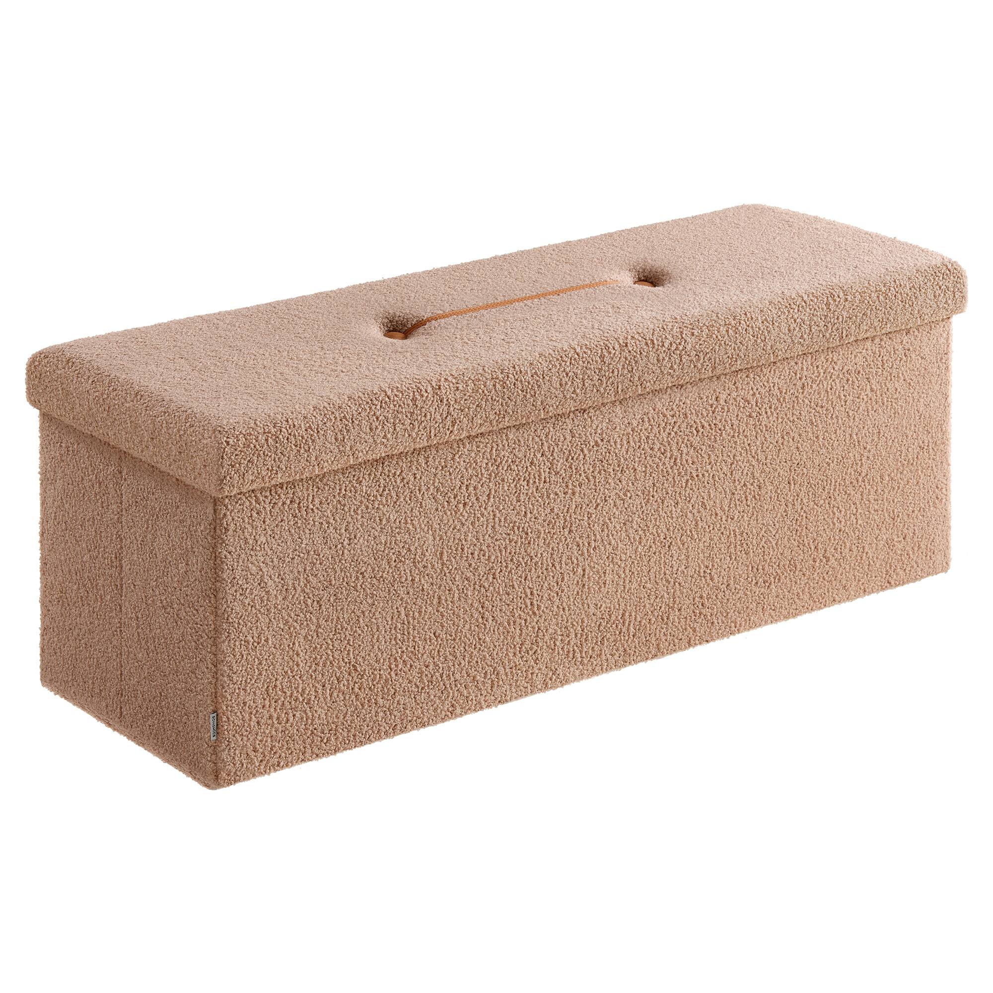 Front. Songmics Home - Storage Ottoman Bench, Storage Chest, 15 x 43 x 15 Inches, Foot Rest Stool, End of Bed Bench, Load up to 660 lb - Camel Brown.