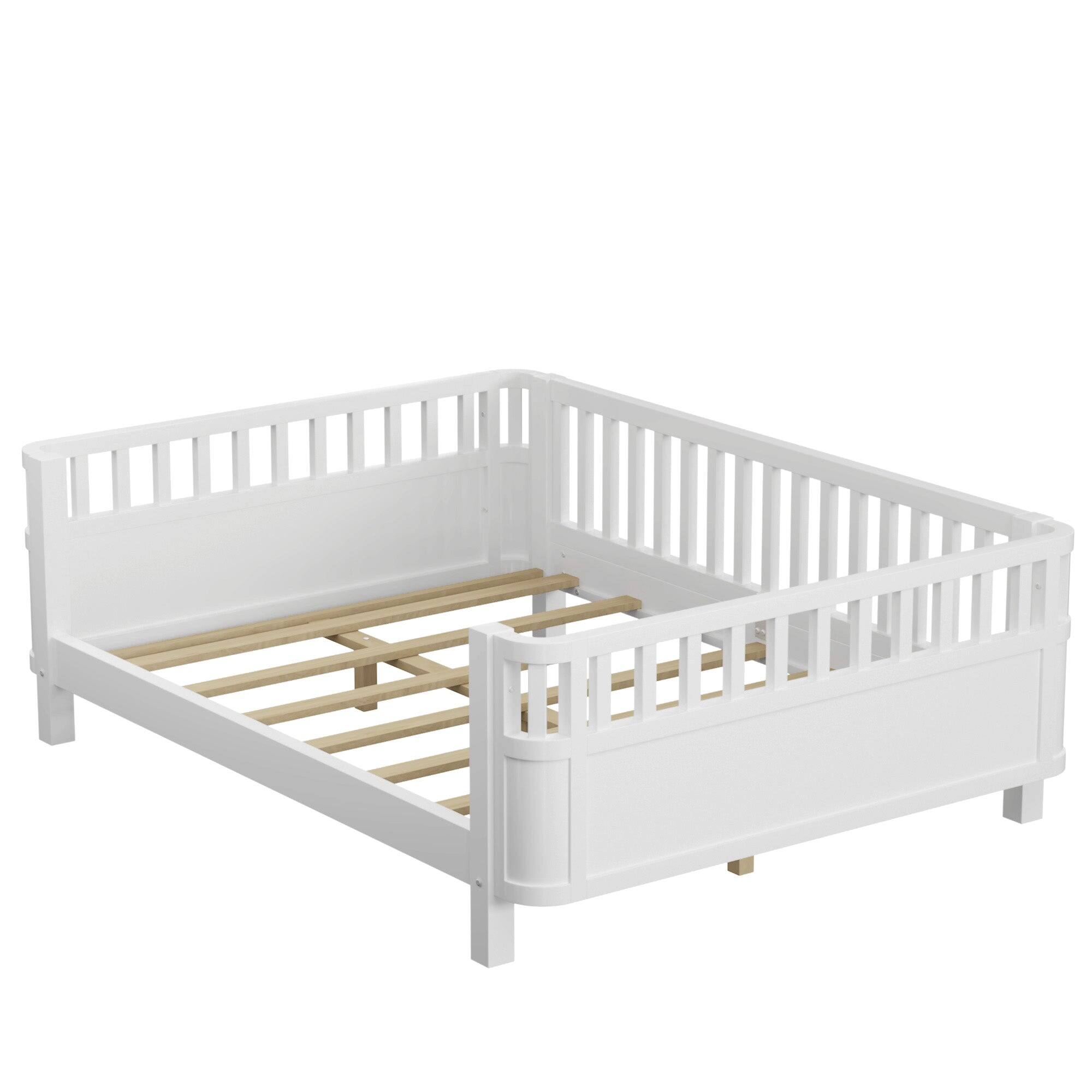 Alt View 6. Boyel Living - Full Size Wood Platform Bed for Kids with Low Profile and Safety Rails, White (Patented Design) - White.