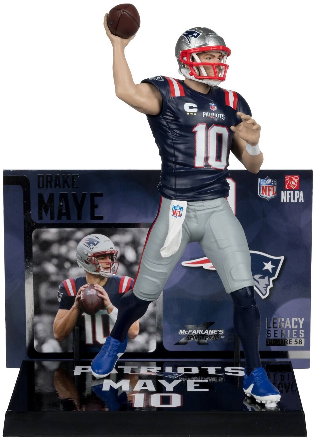 DRAKE MAYE  
PATRIOTS 10  
C  
NFL NFLPA 10  
LEGACY McFARLANE'S SERIES SPORTSPICKS TM FIGURE RE 58 E P TRTTS REBI MAYE CV 10