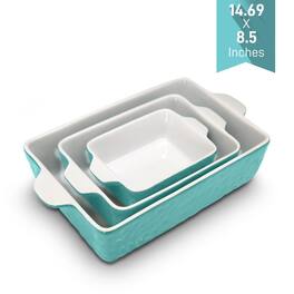NutriChef - 3-pc Casserole Dish Set for Oven, Ceramic Lasagna Baking Dishes, Deep Serving Dish with Handles - Aqua