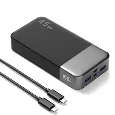 Front. PRIMEPLUS - 45W 20000mAh Fast Charging Power Bank, 4-Port Portable Charger for iPhone MacBook, Digital Display, ATL Safe Cells - Black.