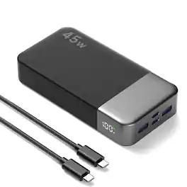 PRIMEPLUS - 45W 20000mAh Fast Charging Power Bank, 4-Port Portable Charger for iPhone MacBook, Digital Display, ATL Safe Cells - Black
