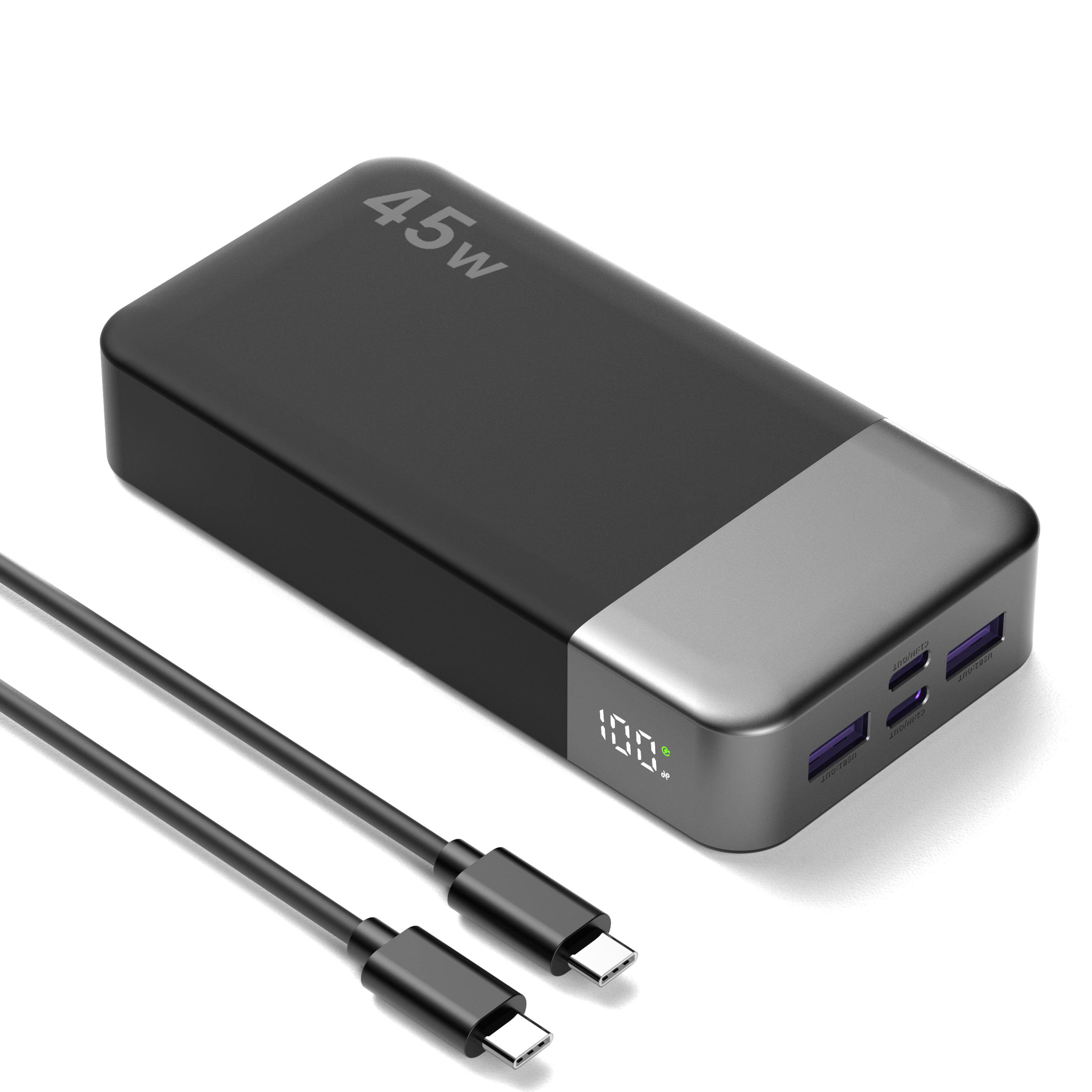 Front. PRIMEPLUS - 45W 20000mAh Fast Charging Power Bank, 4-Port Portable Charger for iPhone MacBook, Digital Display, ATL Safe Cells - Black.