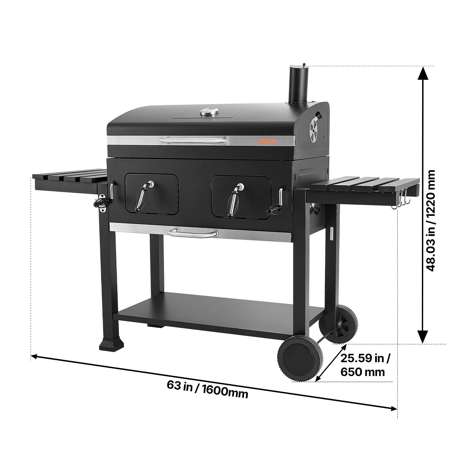 VEVOR  
63 in / 1600 mm  
48.03 in / 1220 mm  
25.59 in / 650 mm