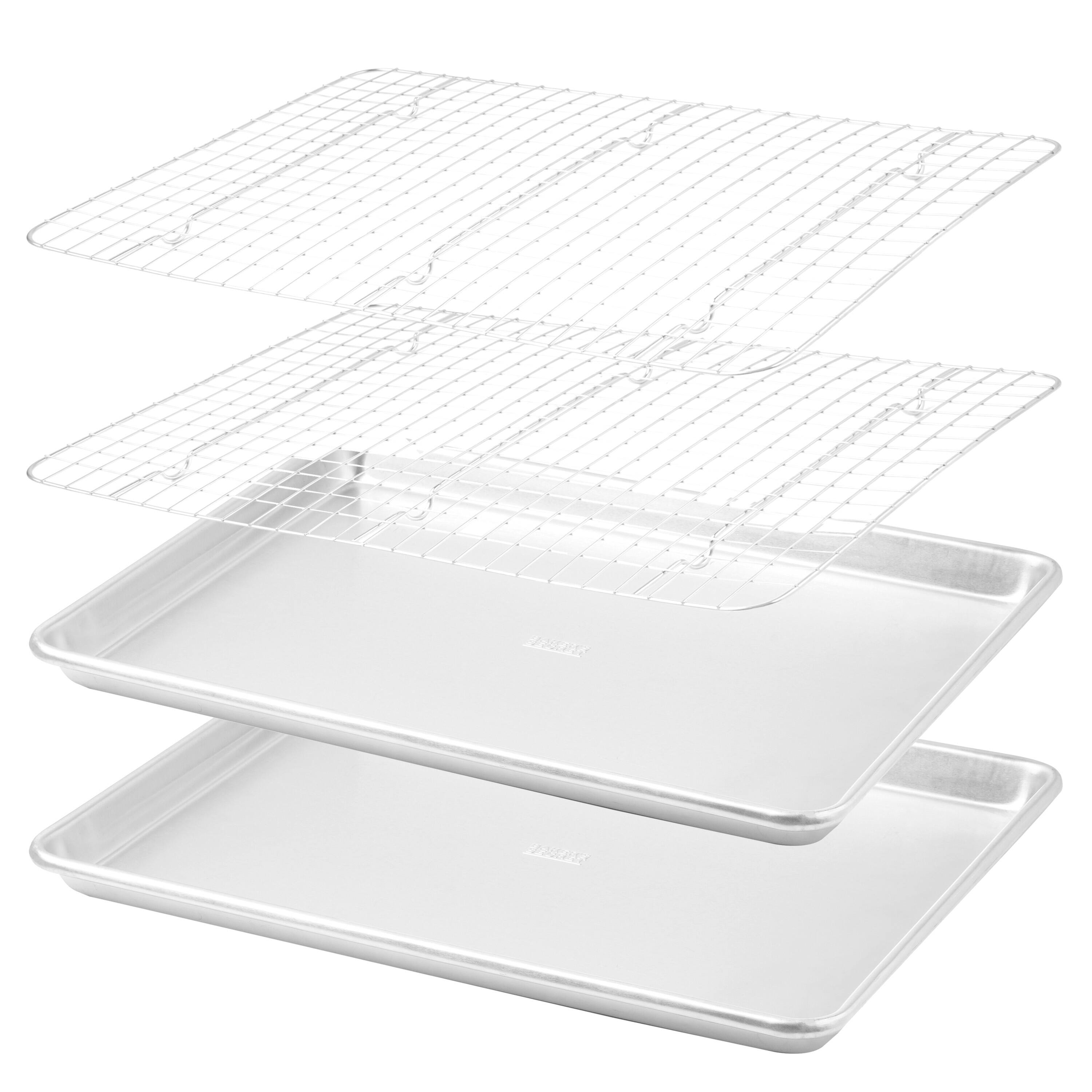 Alt View 1. Baker's Secret - Baker's Secret 100% Recycled Aluminum Bakeware Set 4pcs, 2x Cookie Sheet 18" & 2x Stainless Steel Rack - Silver.