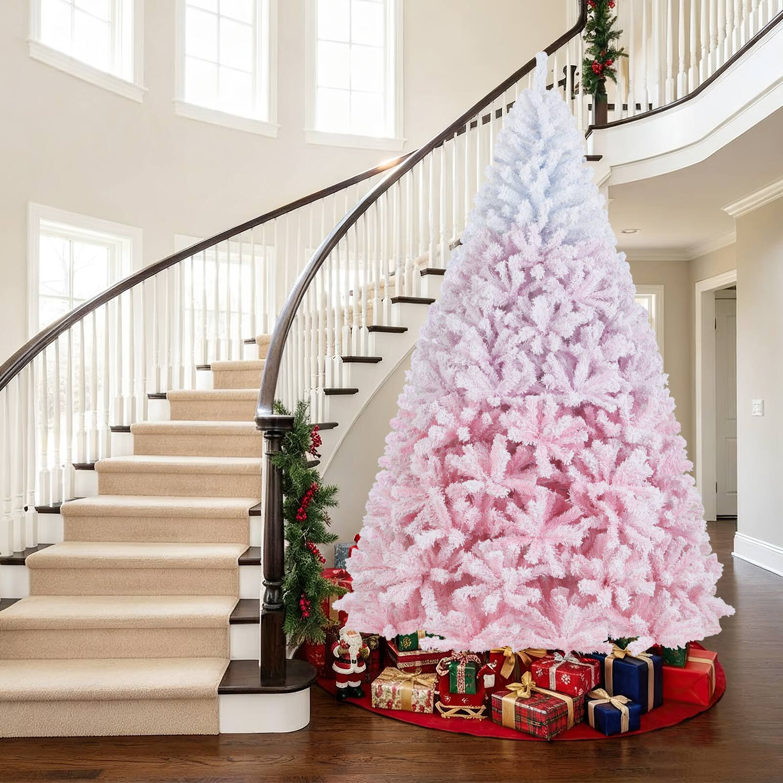 Alt View 5. Gymax - Gymax 8  FT Artificial Christmas Tree Hinged Snow Flocked Xmas Tree w/ 1774 Lush Branch Tips - Pink.
