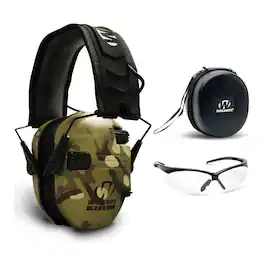 Walkers - Walker’s Razor Slim Electronic Muff (Tan Camo) with Case and Shooting Glasses - Camouflage