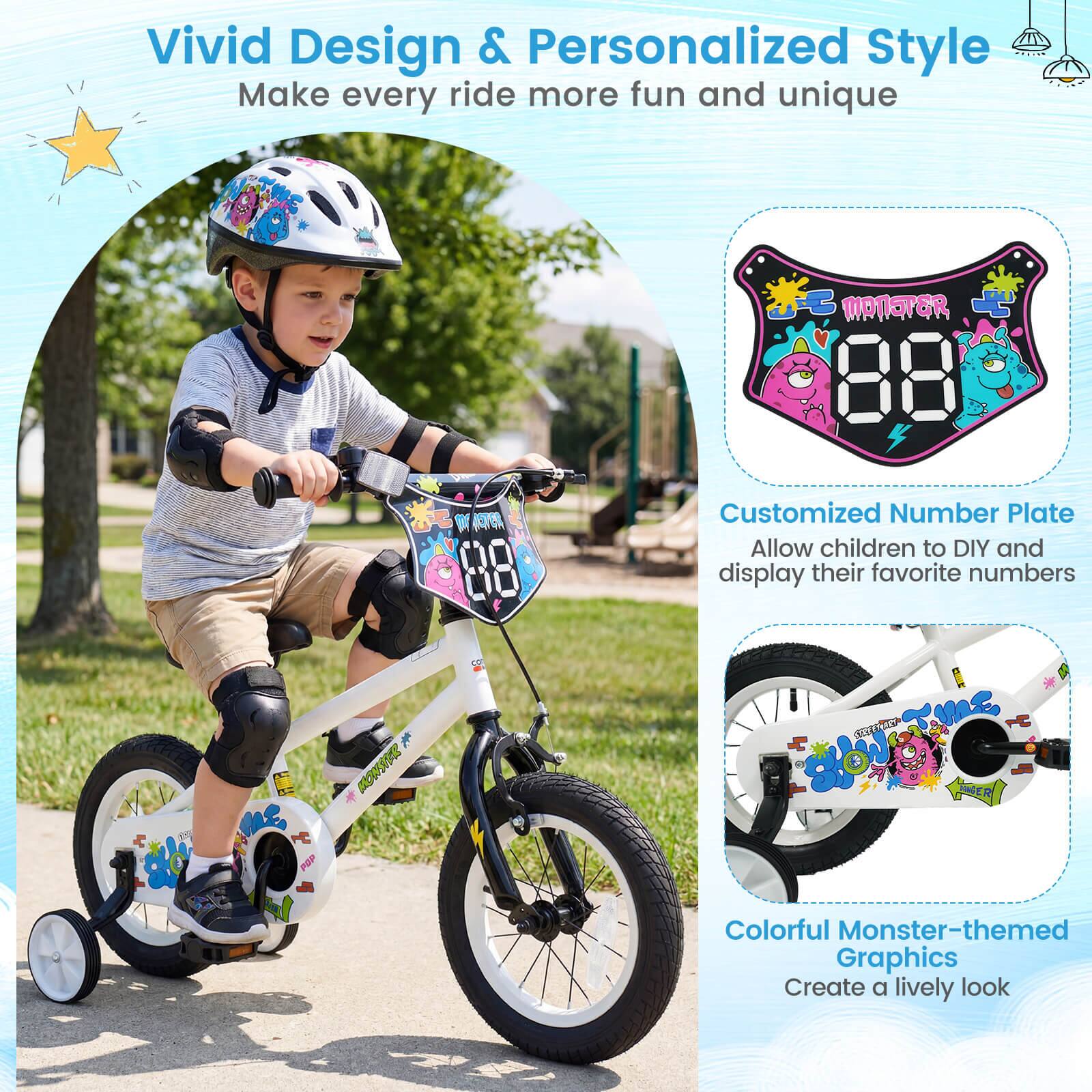 Vivid Design & Personalized Style  
Make every ride more fun and unique  

Customized Number Plate  
Allow children to DIY and display their favorite numbers  

Colorful Monster-themed Graphics  
Create a lively look