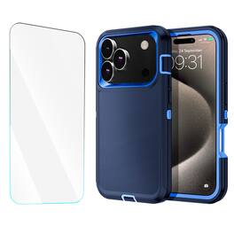 Entronix - Heavy Duty Bundle with Case & Screen Protector for iPhone 17 Pro Max - Navy Blue