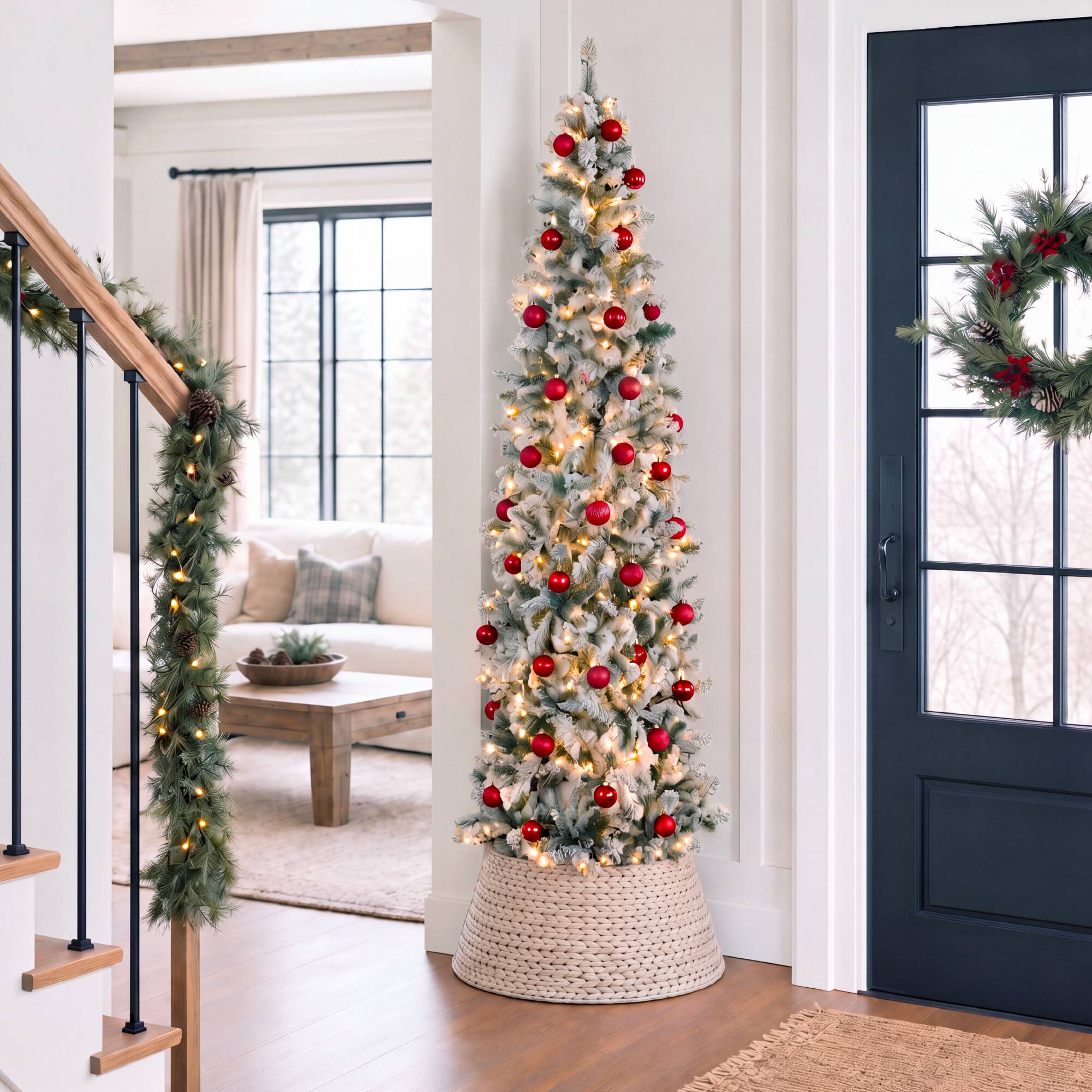 Alt View 6. Best Choice Products - Best Choice Products 6ft Artificial Pencil Christmas Tree w/ Twinkling Lights, Flocked Pre-Lit Pine, 250 Lights - White Lights.