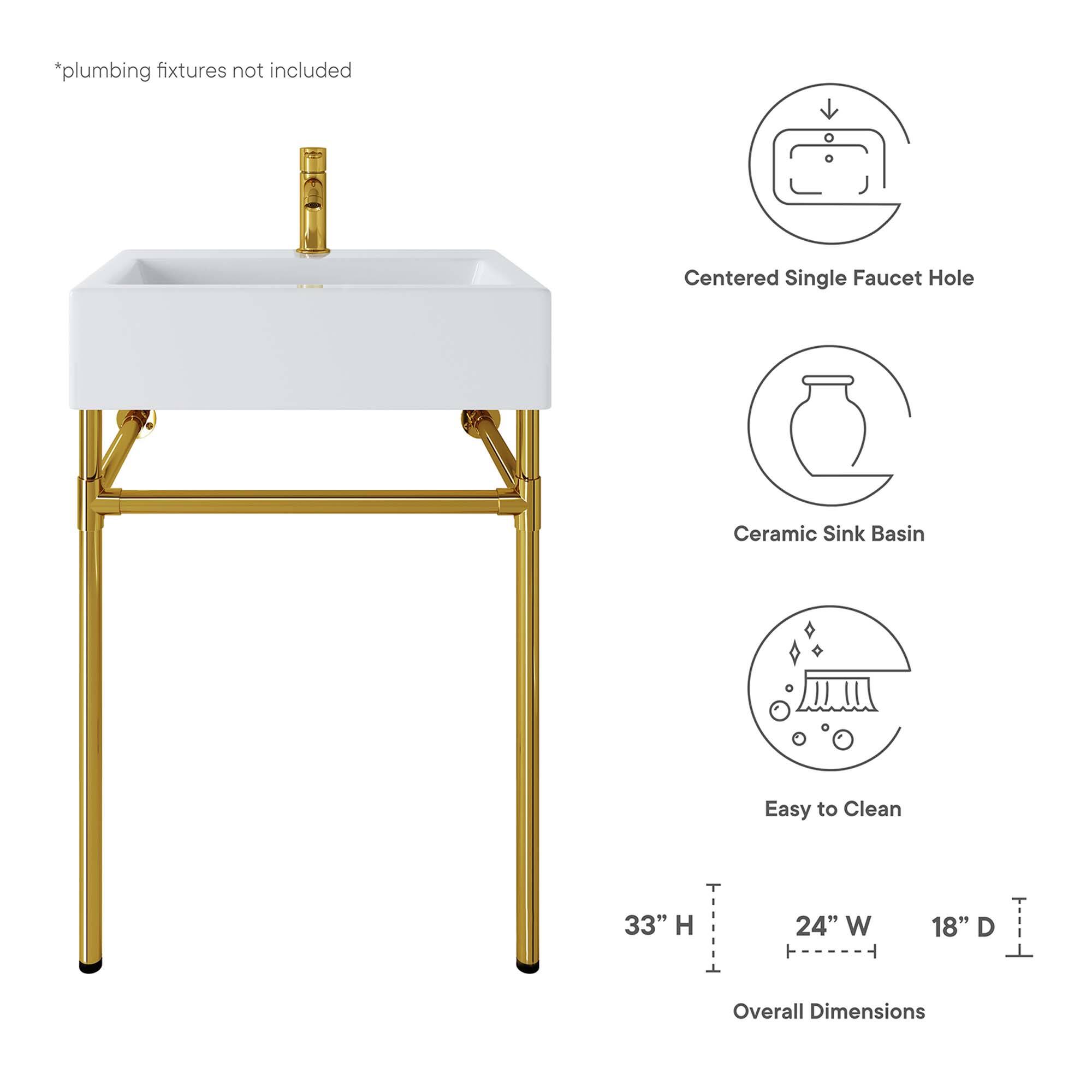*plumbing fixtures not included

Centered Single Faucet Hole

Ceramic Sink Basin

Easy to Clean

33" H 24" W 18" D

Overall Dimensions
