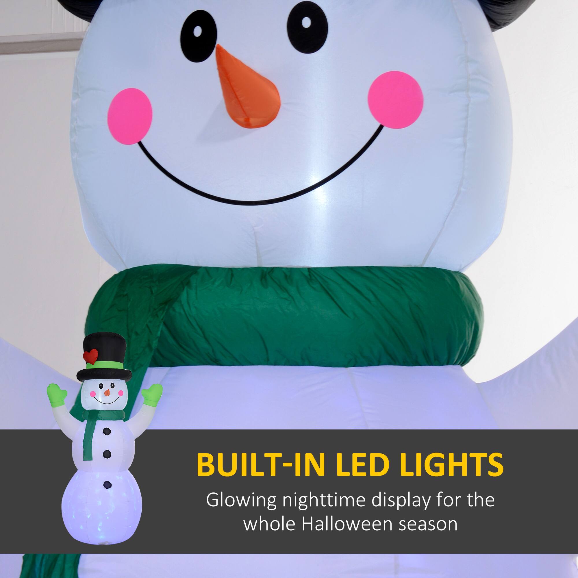 BUILT-IN LED LIGHTS: Glowing nighttime display for the whole Halloween season.