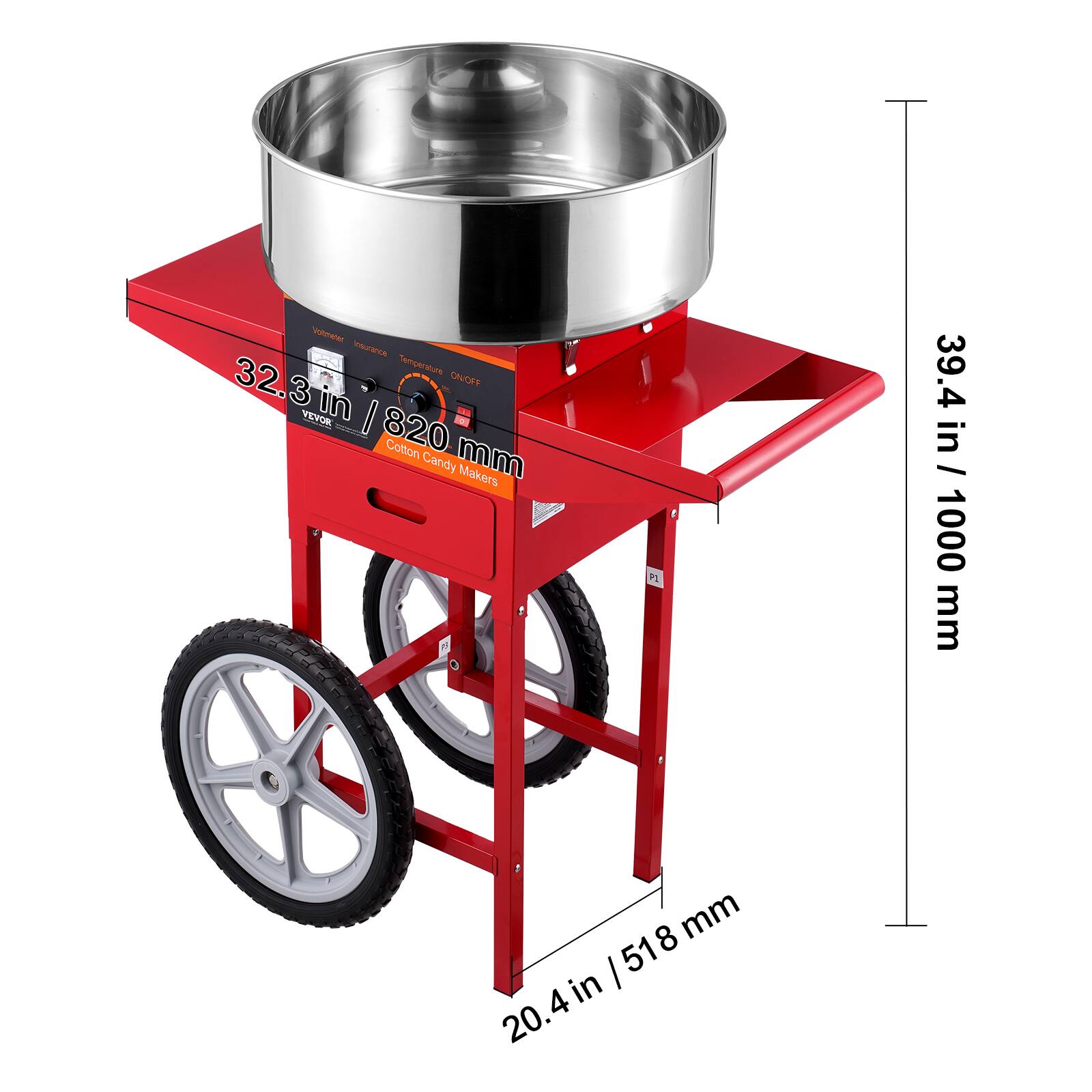Wheeler Leisure Temperature 32.3 in / 820 mm Veyor Cotton Candy Makers 39.4 in / 1000 mm 20.4 in / 518 mm