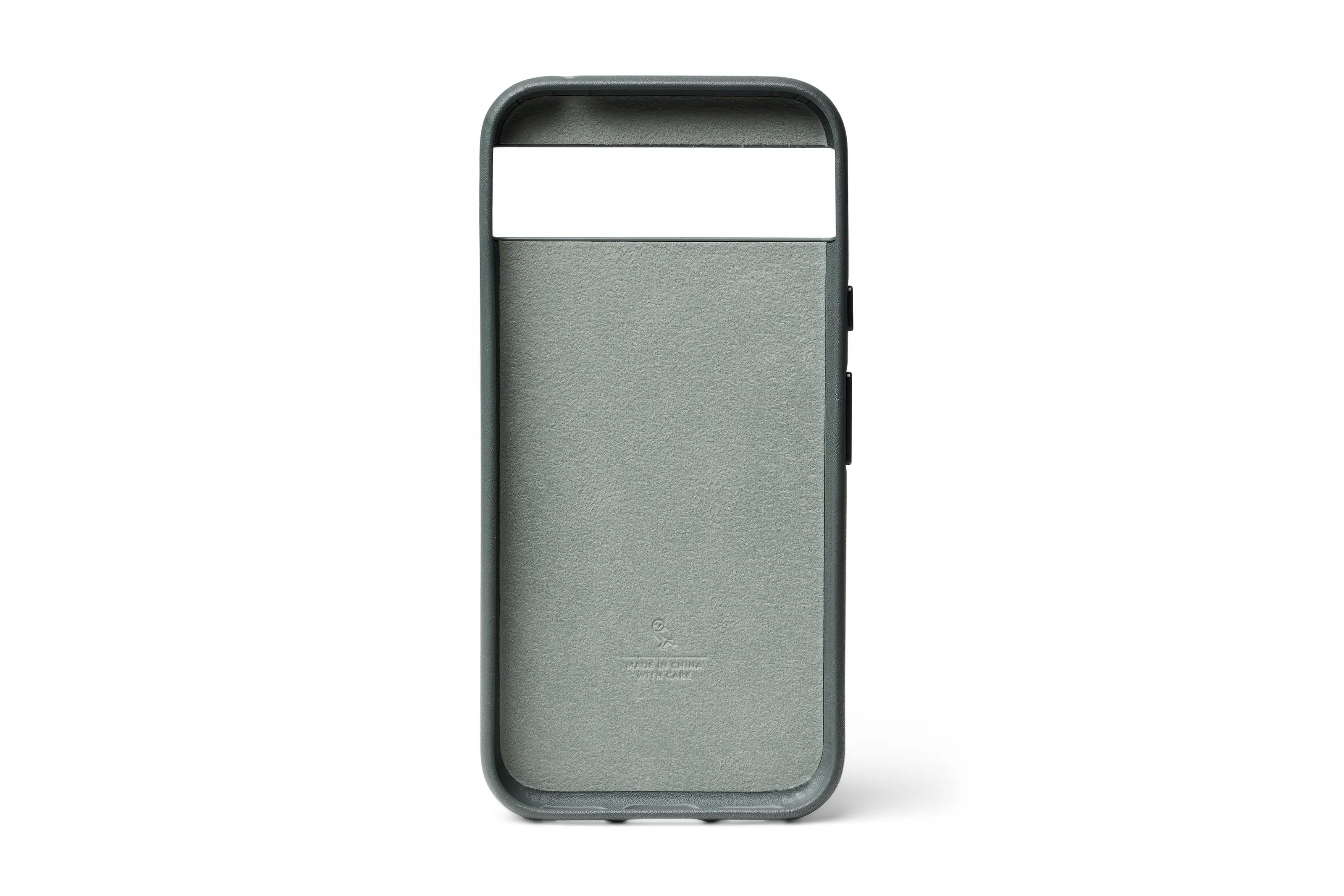 The image features a cell phone case made of rubberized material. The case is gray in color and has a sleek design. The case is designed to fit a cell phone, providing protection and a secure grip. The case is displayed on a white background, which helps to emphasize its features and design.