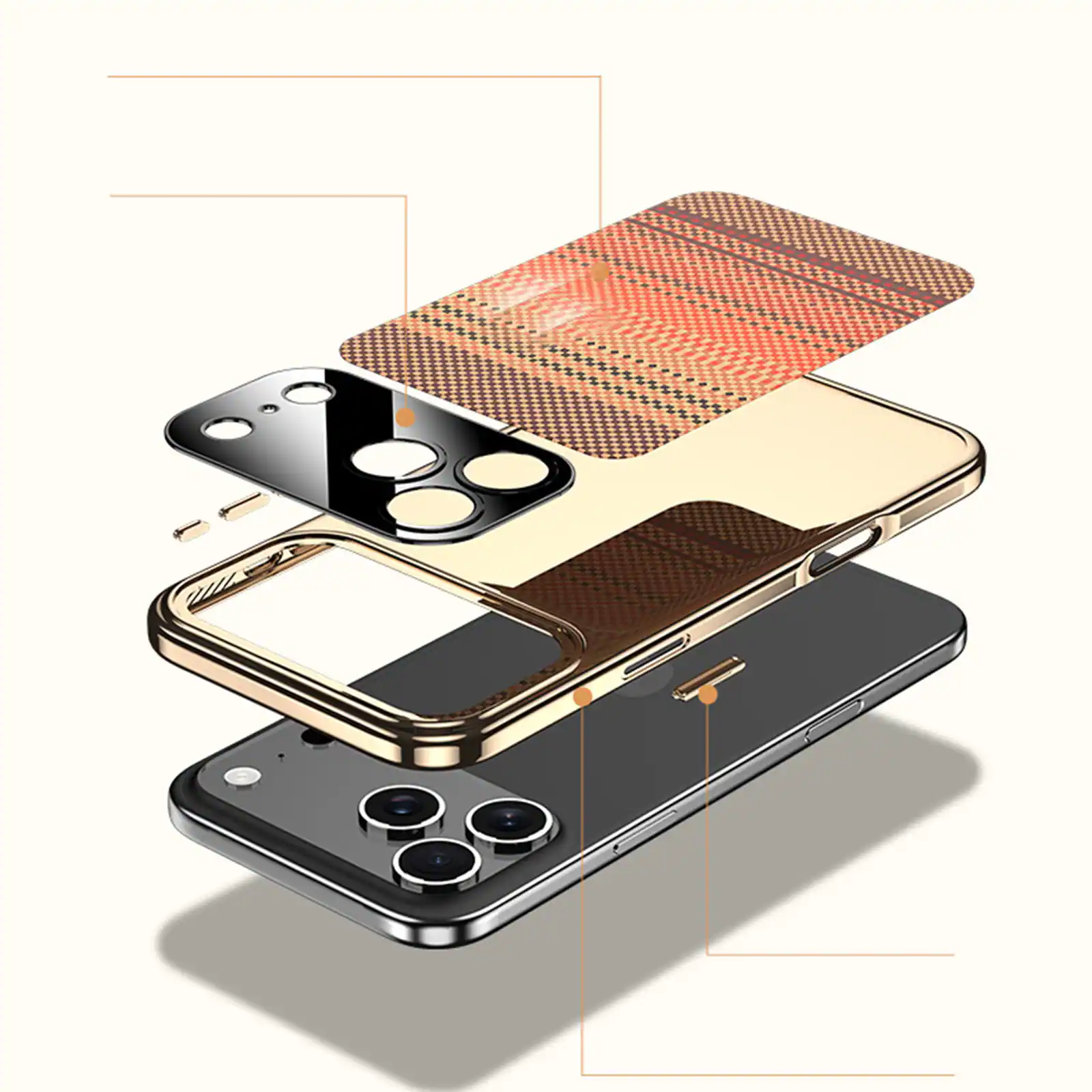 Left. Dteck - Carbon Fiber Texture Phone Case for Apple iPhone 17 Pro Max, Slim Hard PC Protective Cover with Precision Camera Cutouts - Orange.
