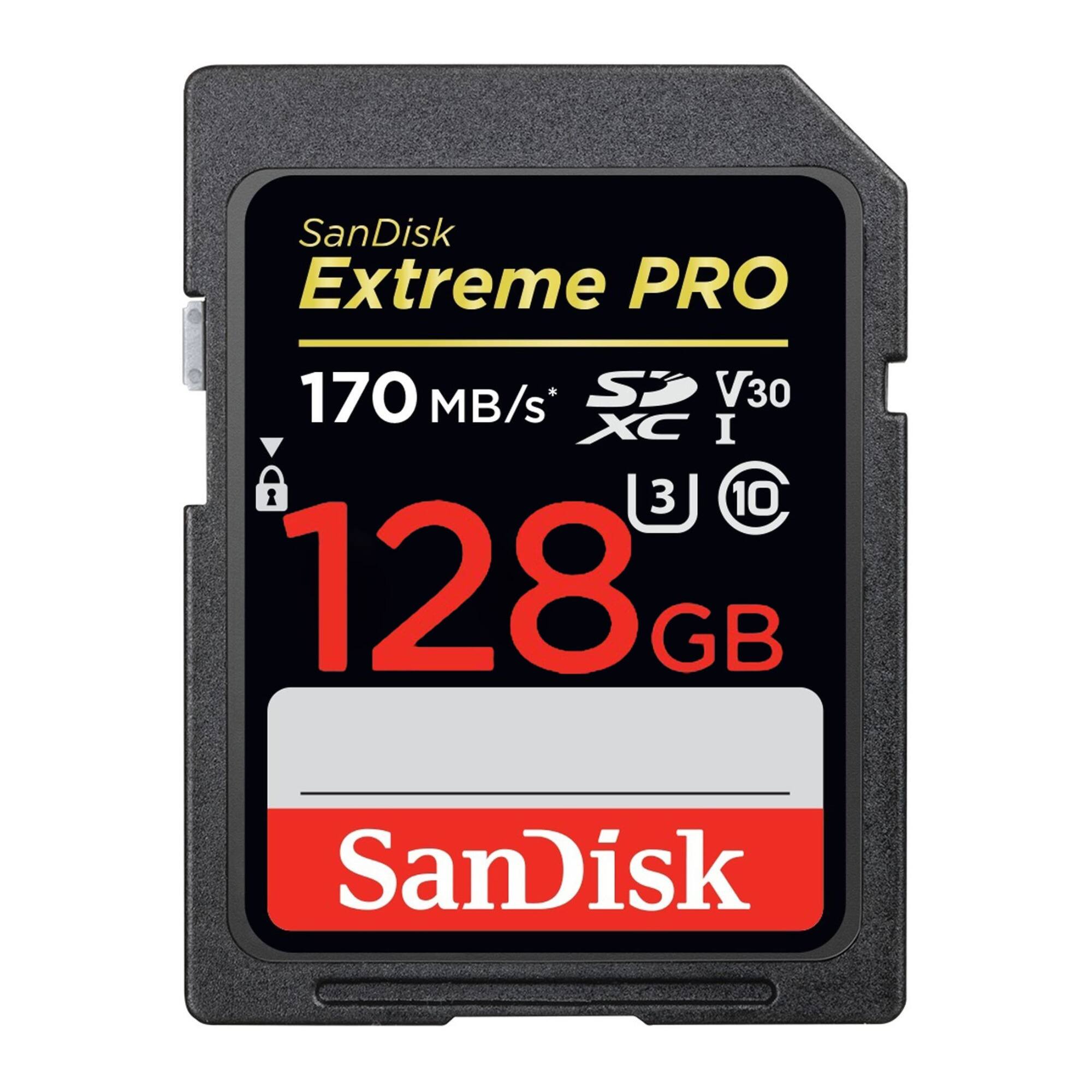 SanDisk Extreme PRO  
170 MB/s*  
V30  
XC I  
3 UHS-I  
10  
128 GB  
SanDisk