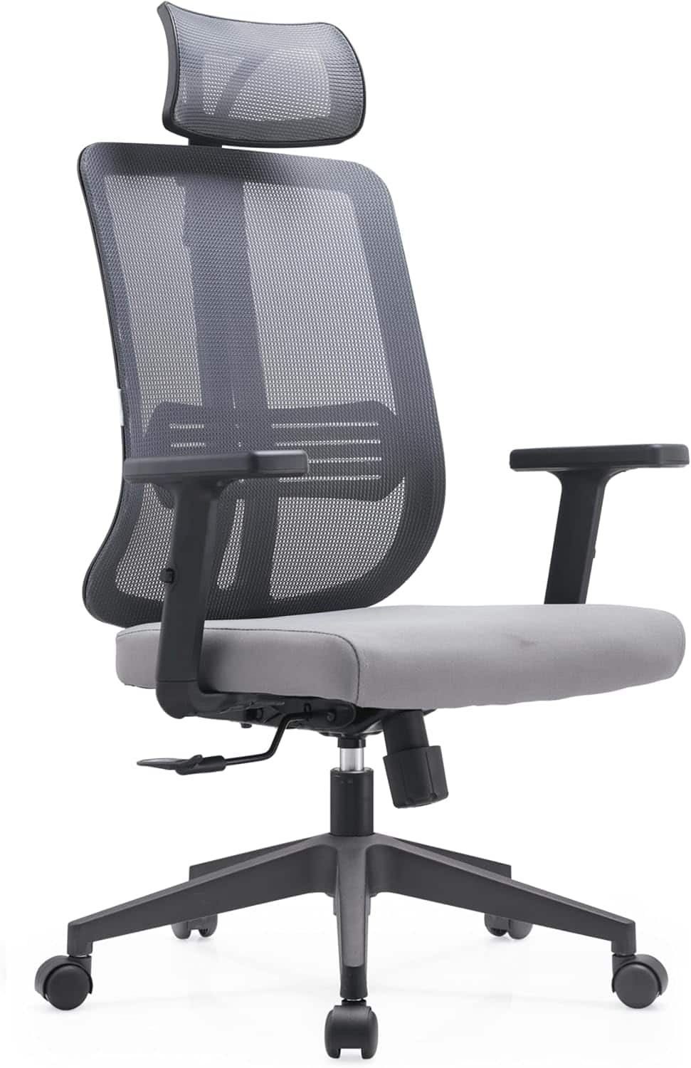 LeisureMod - Nift Mesh Office Desk Chair with Headrest, Adjustable Height, Tilt, Armrests & Durable ABS Frame - Gray