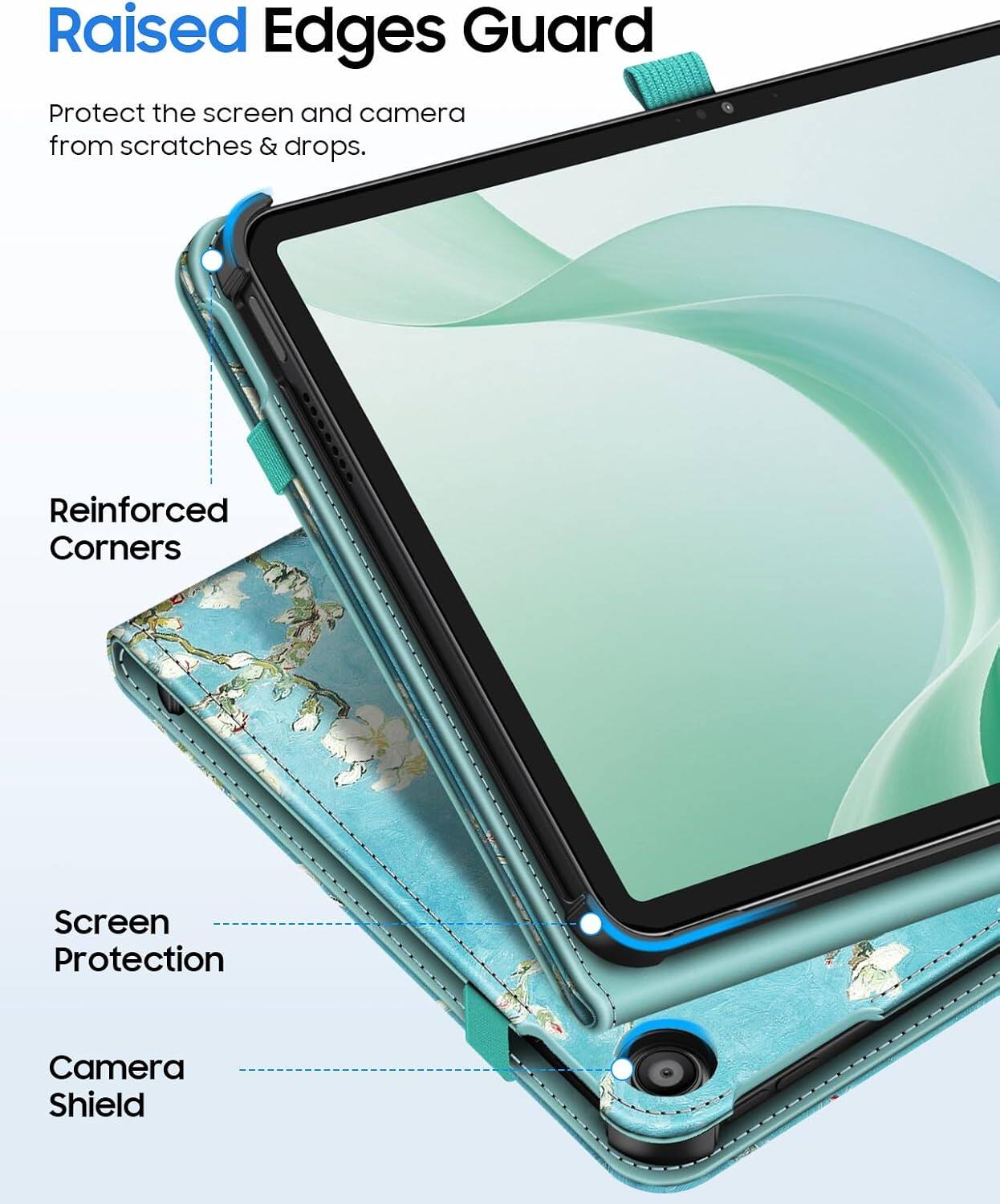 Raised Edges Guard Protect the screen and camera from scratches & drops.  
Reinforced Corners  
Screen Protection  
Camera Shield