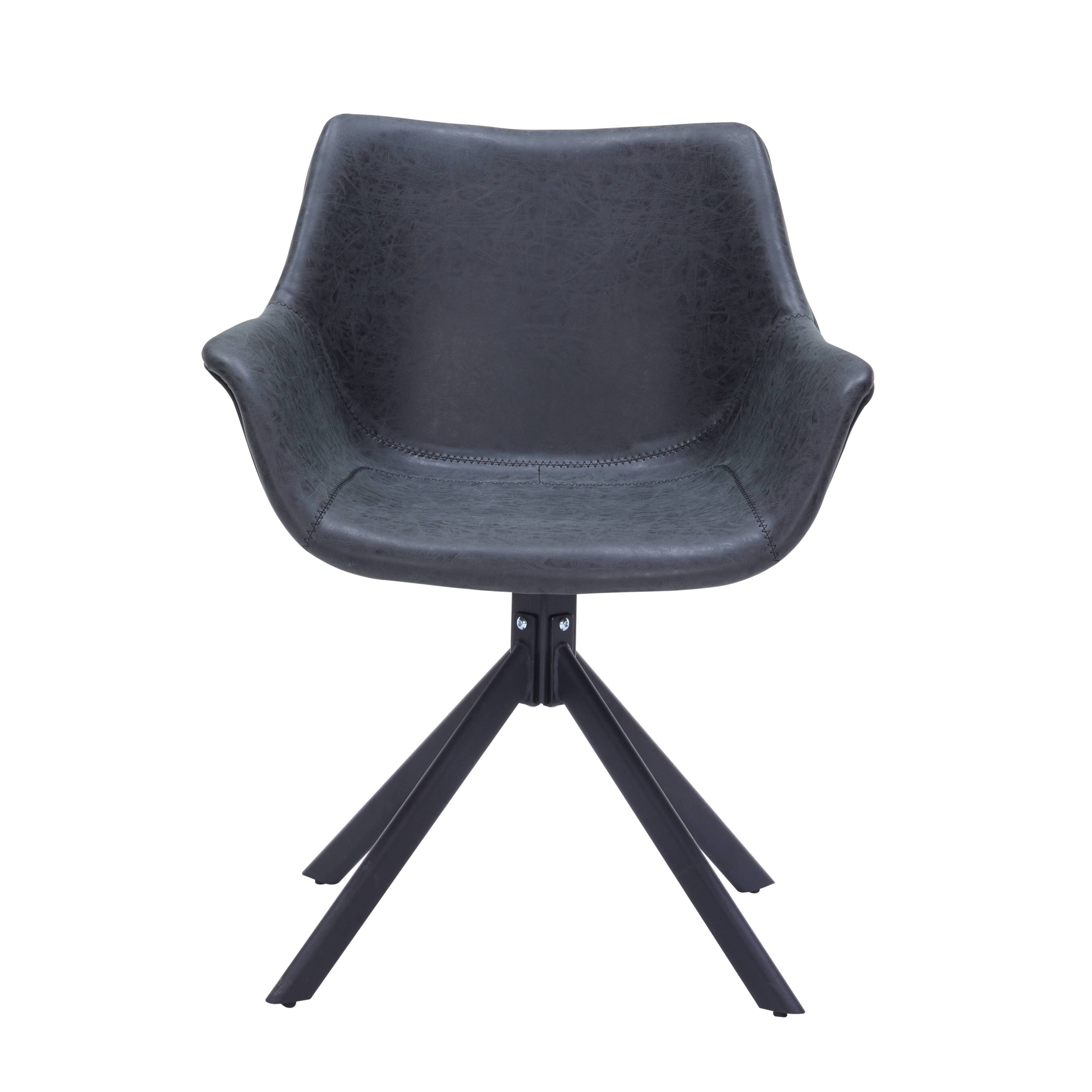 Alt View 2. LeisureMod - Markley 2-PCS Distressed Leather Swivel Accent Side Chair - Metal Base - Black.