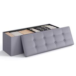 Songmics Home - 43 Inches Folding Storage Ottoman Bench, Footrest, Coffee Table, Padded Seat, Faux Leather, Holds up to 660 lb - Light Gray