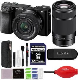 Sony - a6100 Mirrorless Camera with 16-50mm and 55-210mm Lenses and 64GB SD Card, Card Reader and More - Black