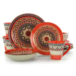 Elama - Zen Mozaik 16 Piece Dinnerware Set - Rust