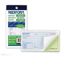 Rediform - Money Receipt Book, 2.75" x 5", 50 Sheets/Book - White