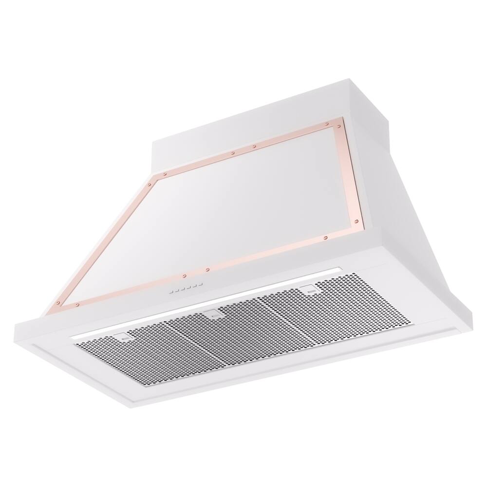 Alt View 2. ILVE - ILVE Nostalgie II Noblesse 40 inch Ducted Wall Mount Range Hood with 600 CFM (White, Copper Trim) - White.